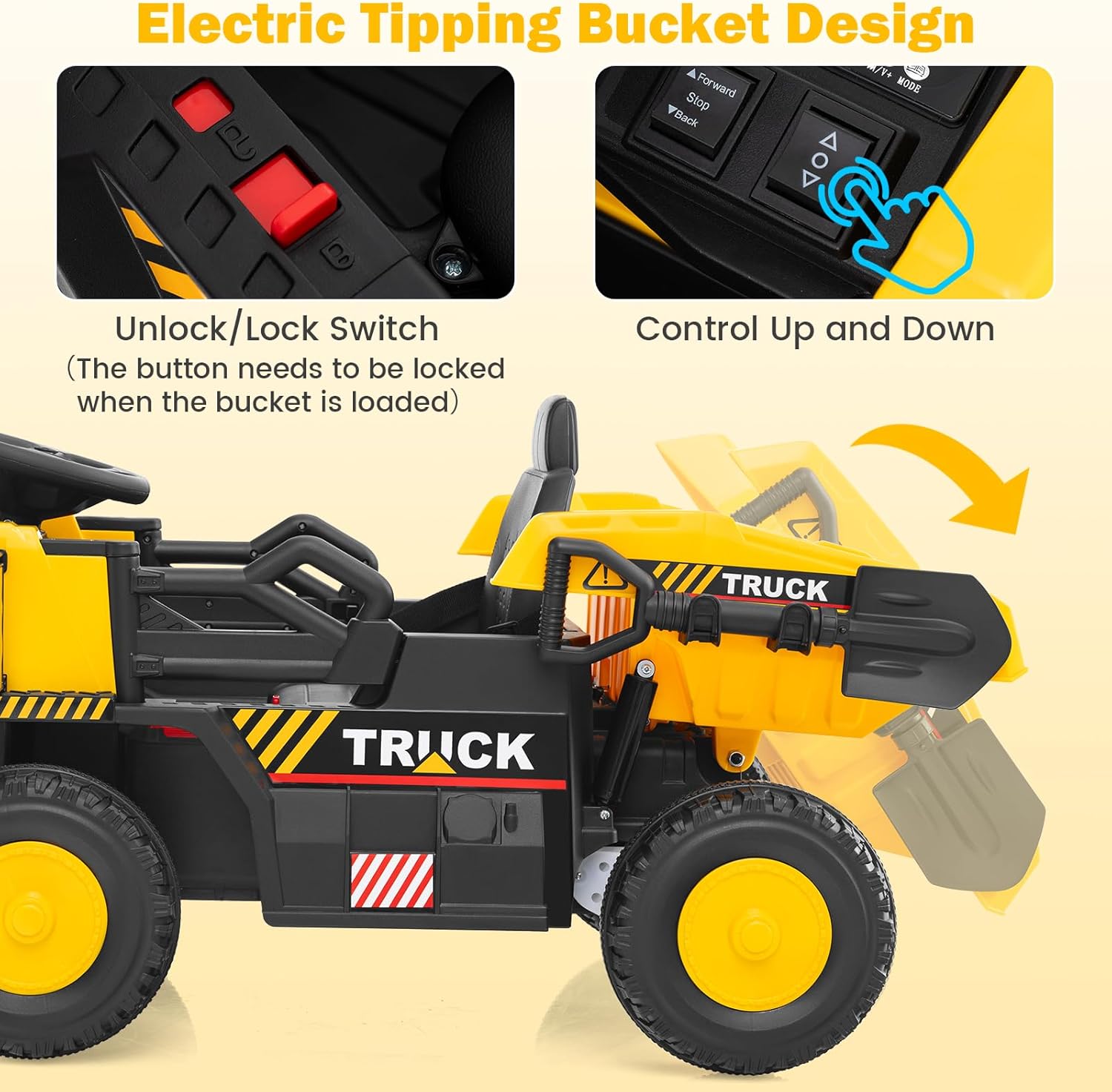 OLAKIDS Ride on Dump Truck, 12V Kids Electric Car Ride on Construction Vehicles with Remote Control, Electric Dump Bed, Shovel, Soft Start, Music, Bluetooth, Ride on Toys for Girls Boys - Image 3