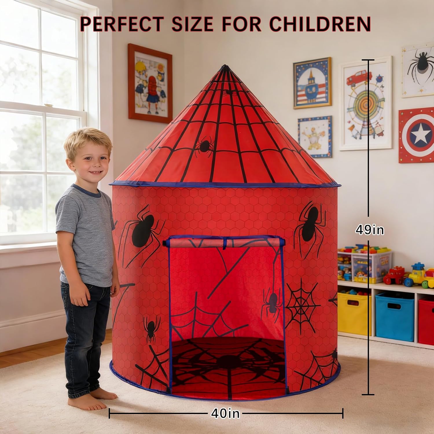Kids Play Tent with Ventilation Window - Foldable Indoor Outdoor Playhouse, Pop Up Tent for Kids Ages 3-8, Great Gift Idea for Boys and Girls, Role Play Birthday, Reading Corner - Image 2