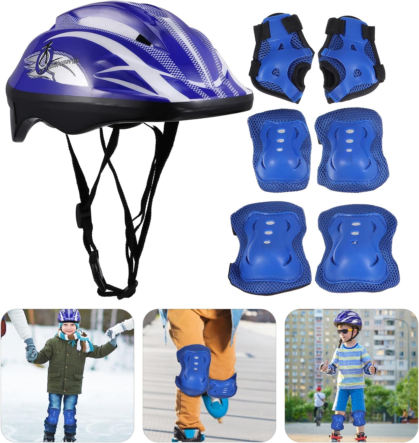 Kids Helmet with Sports Protective Gear Set: Adjustable Helmet for Ages 3-8 Boys Girls, Toddler Knee Elbow Wrist Pads for Cycling Biking Riding Skating Scooter (Blue) - Image 8