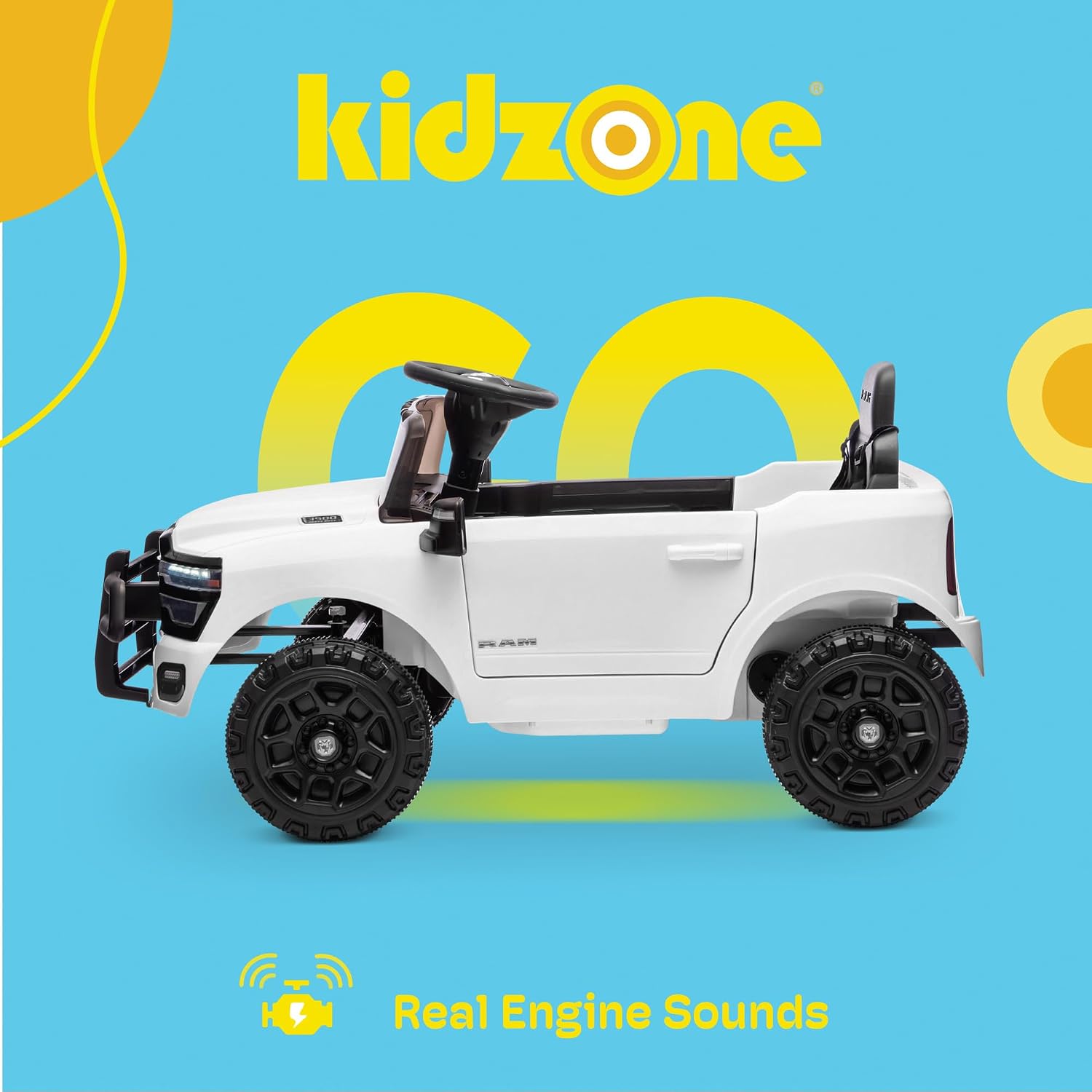 Kidzone Licensed Ram 3500 12V Ride on Truck, Powered Ride-on Car with 2.4G Remote Control & Manual Modes, Electric Toy Vehicle for Kids with Bluetooth, LED Lights, Spring Suspension, White - Image 2