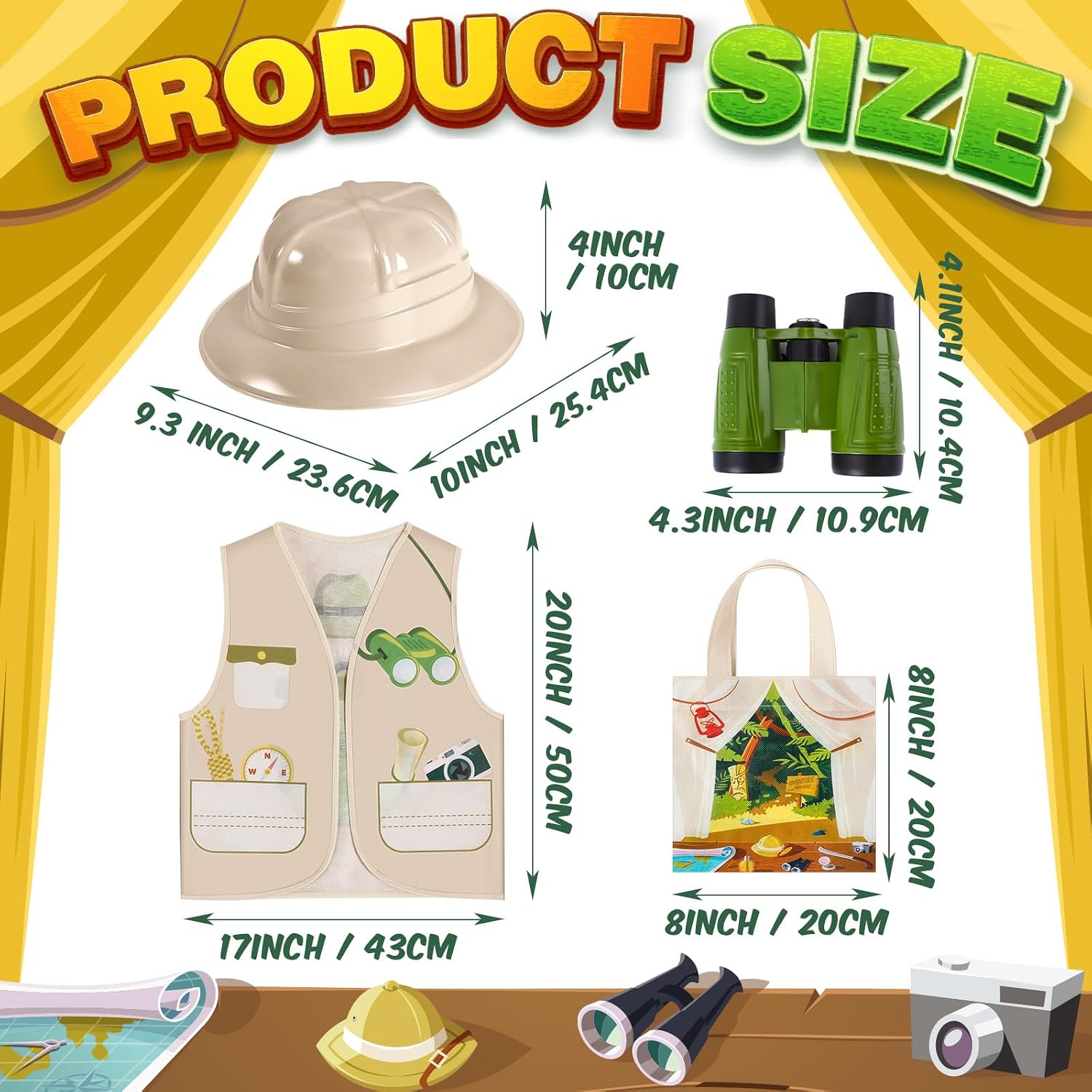 Haysandy 48 Pcs Kids Explorer Costume Set Include Plastic Explorer Safari Hats Jungle Party Vest Safari Tote Bag Adventure Binoculars for Kids Activities Jungle Zoo Birthday Party Supplies Favors - Image 2