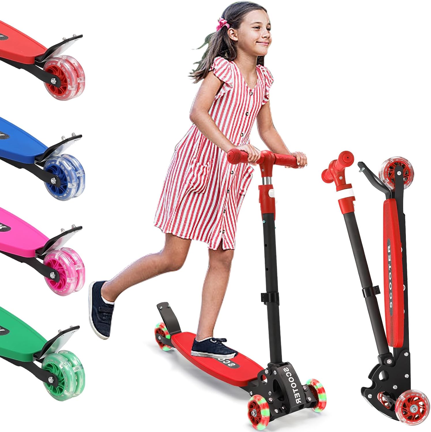 Scooter for Kids 3-12, Kid Scooters with Extra-Wide Deck, 165 lbs Capacity, 3 Wheel Kick Scooter with Lean to Steer, Height Adjustable Handlebar, Light Up Wheels for Stable Smooth Riding, Child Gift