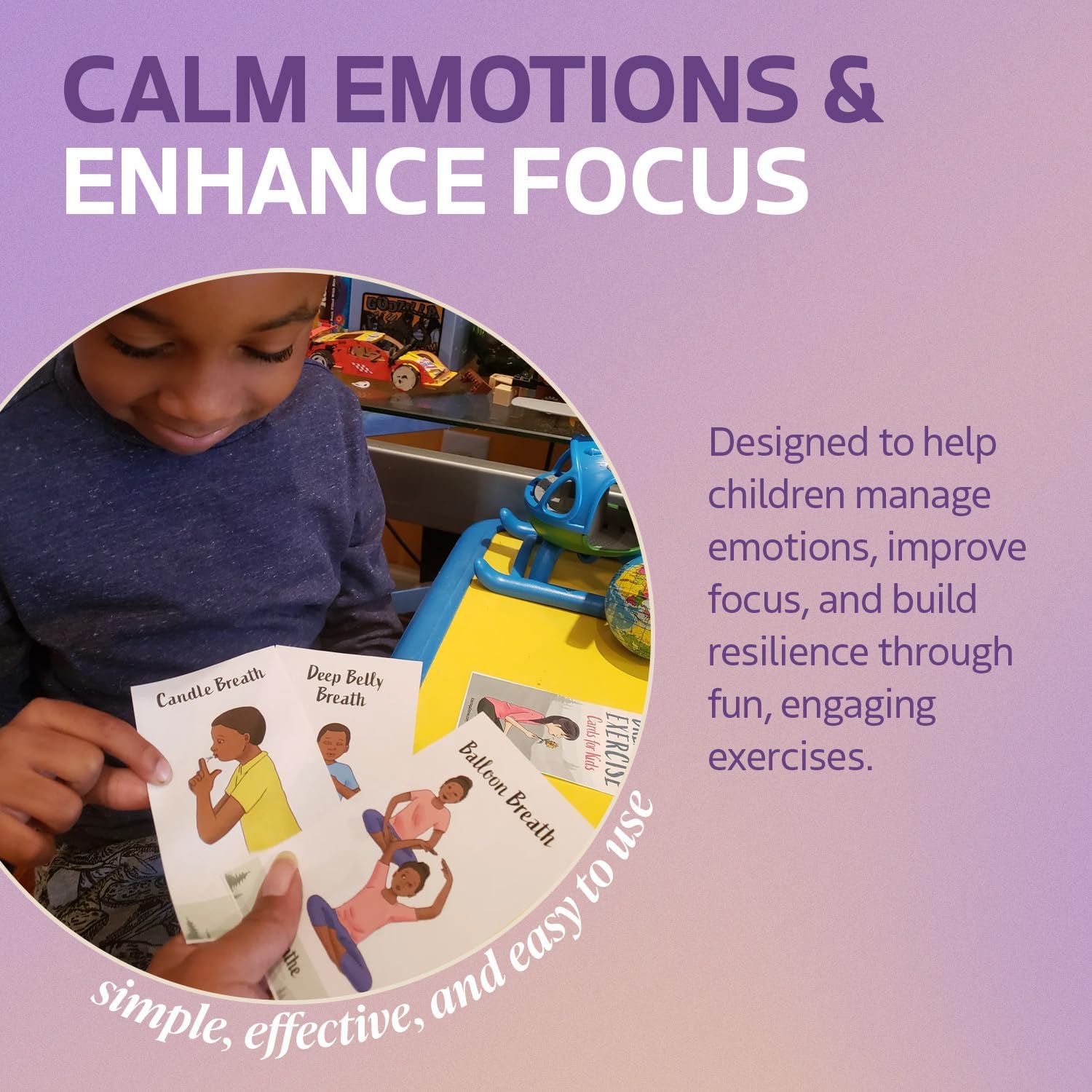 Breathing Exercise Cards for Kids, Deck for Classroom, Calm Down Corner Kit, Sensory Room, Social Emotional Yoga Games for Kids, Mindfulness Tools for Play Therapy, or Relaxation - Image 5