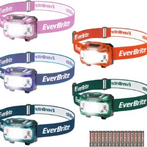 EverBrite Headlamp, 5 Pack Kids Headlamp with Red Light and Memory Function, Head Lamp for Adults and Kids with 5 Modes, Bright Headlamps for Camping, Running, Children’s Day Gifts, Batteries Included
