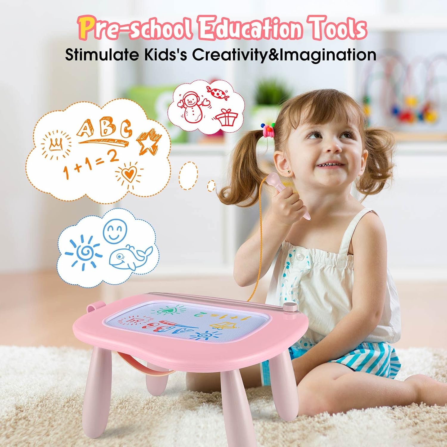Smasiagon Magnetic Drawing Board for Kids, Toddler Toys for 1-2 Year Old Girl, Portable Doodle Board Pad Learning and Educational Toys for Ages 1 2 3 Year Old Baby Girl Birthday Gift(Pink) - Image 6