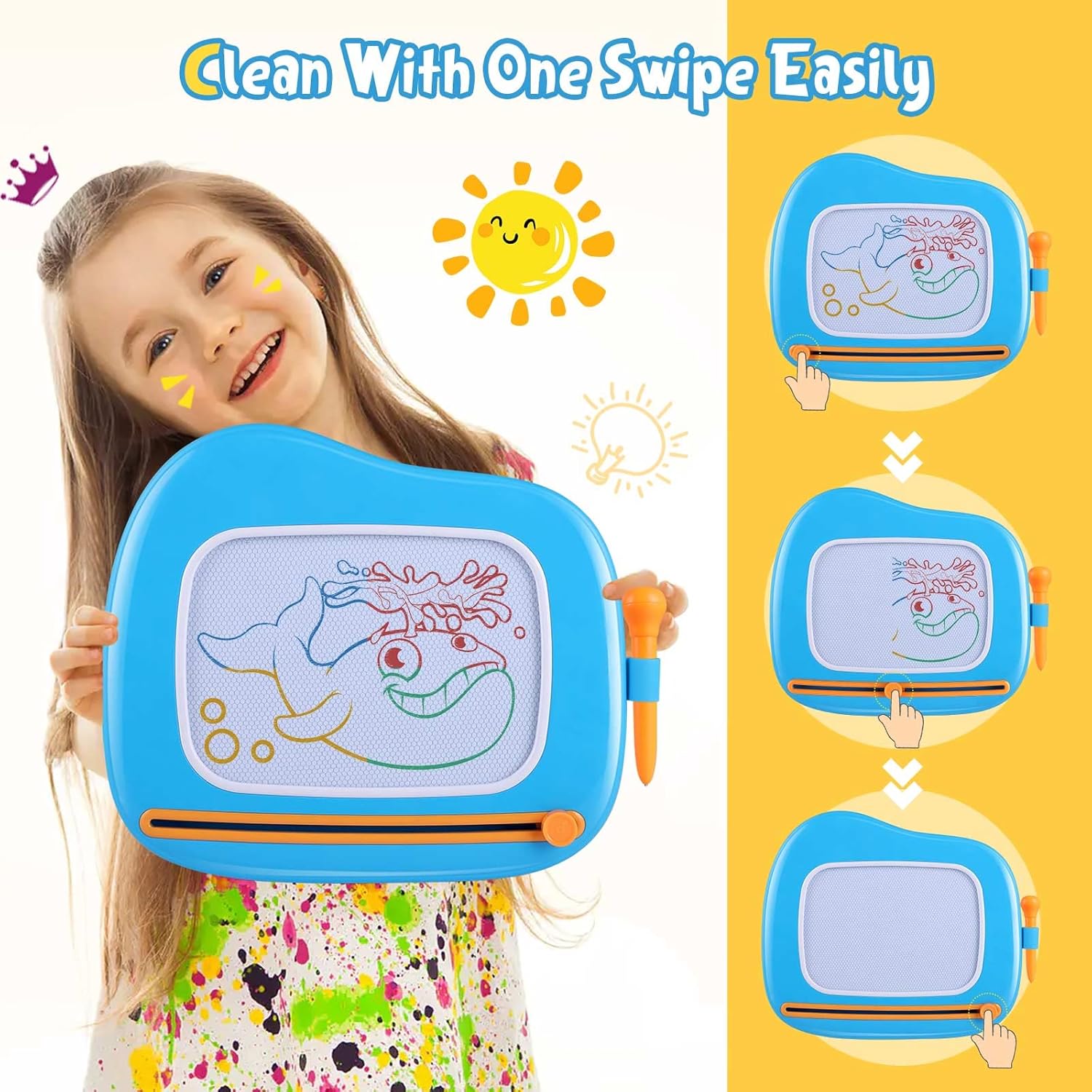 Smasiagon Magnetic Drawing Board for Kids - Toddler Toys for Age 1-2 Boys Girls - Educational Learning Toys for 1 2 3 Year Old Baby Birthday Gifts (Blue) - Image 4