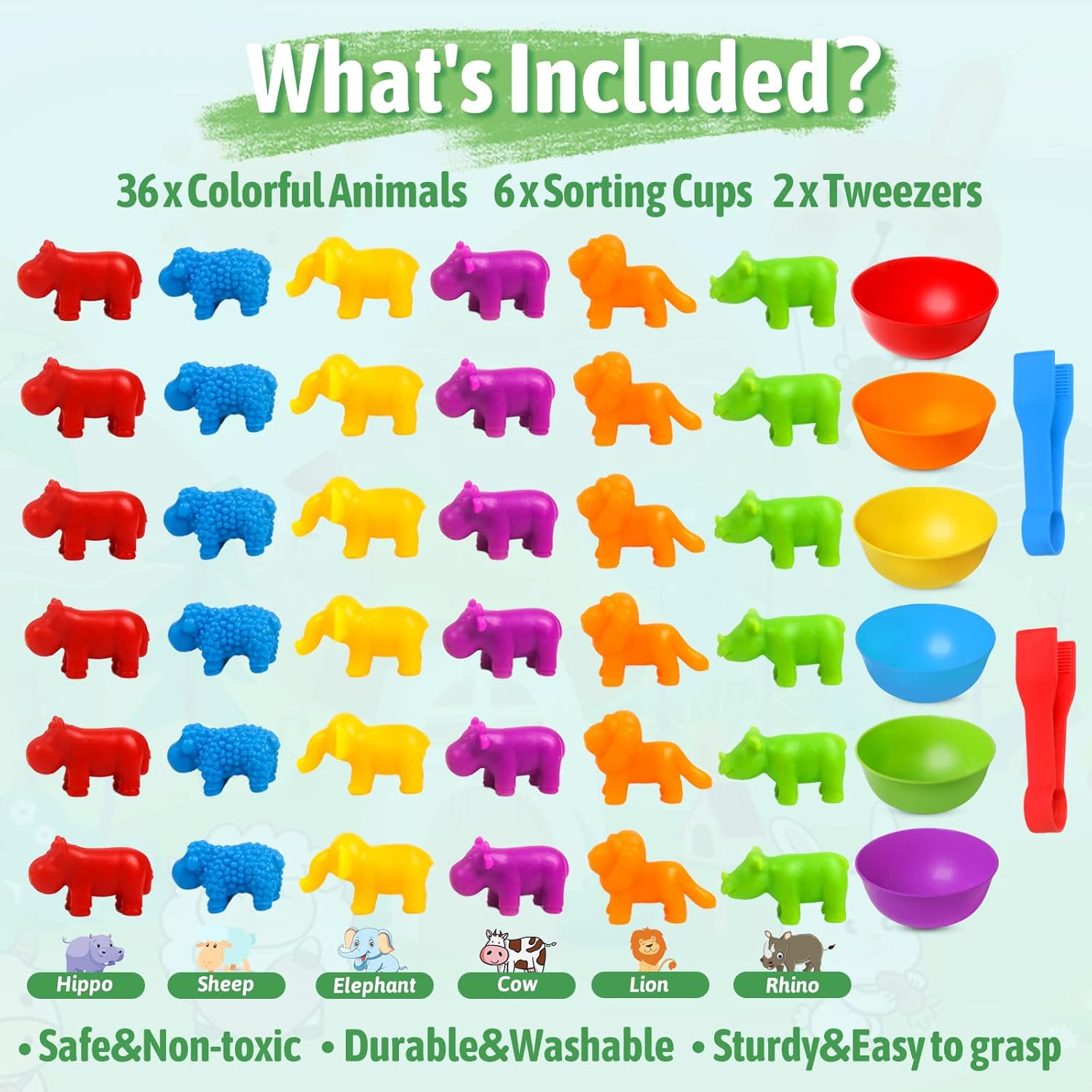 RAEQKS Counting Sorting Toys Matching Stacking Toys with Bowls Preschool Learning Activities Educational Sensory Game Montessori STEM Toy Daycare Sets Animals Gifts for Toddlers Kids Boys Girls - Image 3