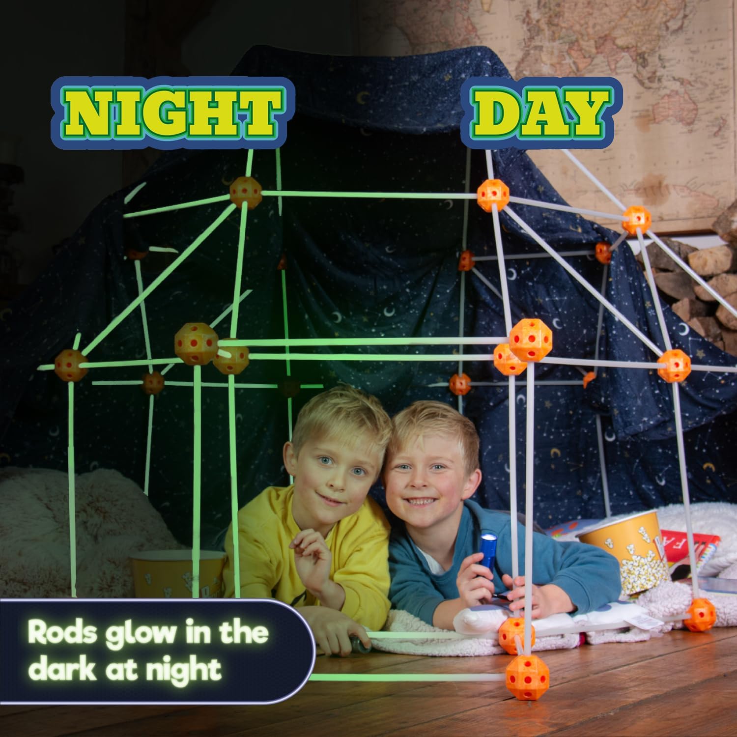 KiddyPlay Mega Forts - 130 Piece Fort Building Kit For Kids - Glow in the Dark DIY Fort Making Kit - Build a Fort Building Kit - STEM Building Toys For Kids - Image 7
