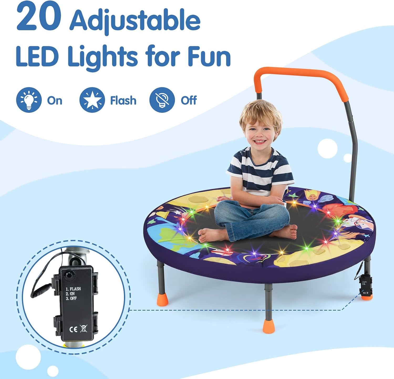 Goplus Foldable Toddler Trampoline for Kids, 36'' Recreational Mini Trampoline w/20 LED Lights, Foam Handle, Padded Safety Cover, Indoor Outdoor Exercise Rebounder for Boys Girls Aged 3-6 - Image 2