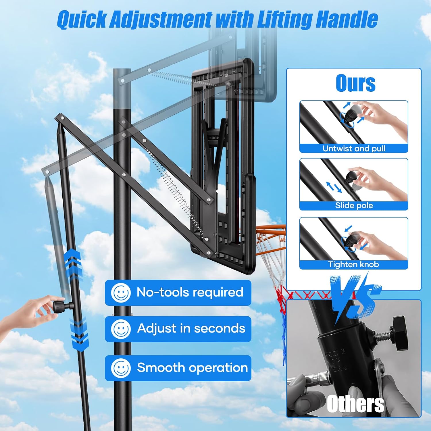 Asbest 44" Portable Basketball Hoop Outdoor | 5.5-10ft Stepless Adjustable Height Basketball Goal System for Driveway, Backyard, for All Ages - Image 2