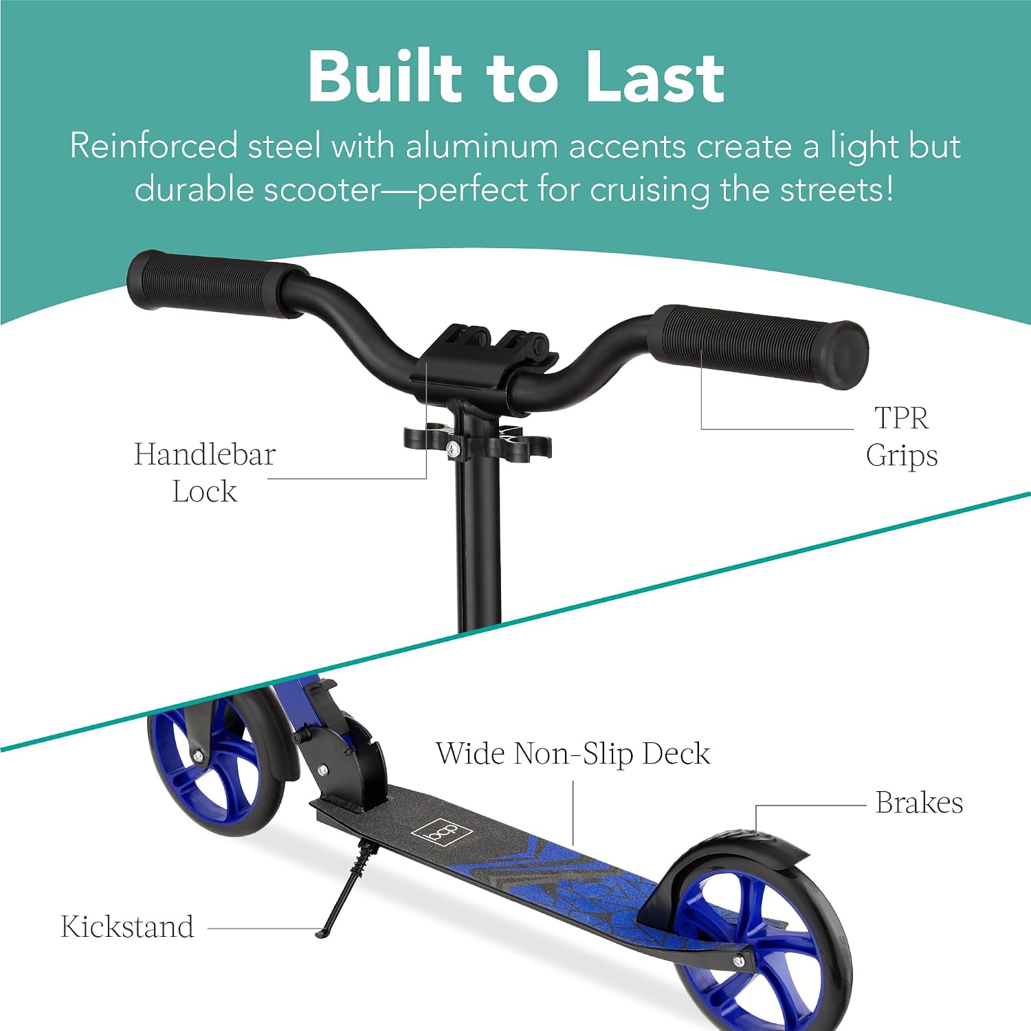 Best Choice Products Kick Scooter for Kids Ages 8+ Teens & Adults, Foldable Large Wheel Scooter with Suspension, Adjustable Handlebars, ABEC-9 Bearings, Lightweight Scooter for Boys & Girls - Blue - Image 3