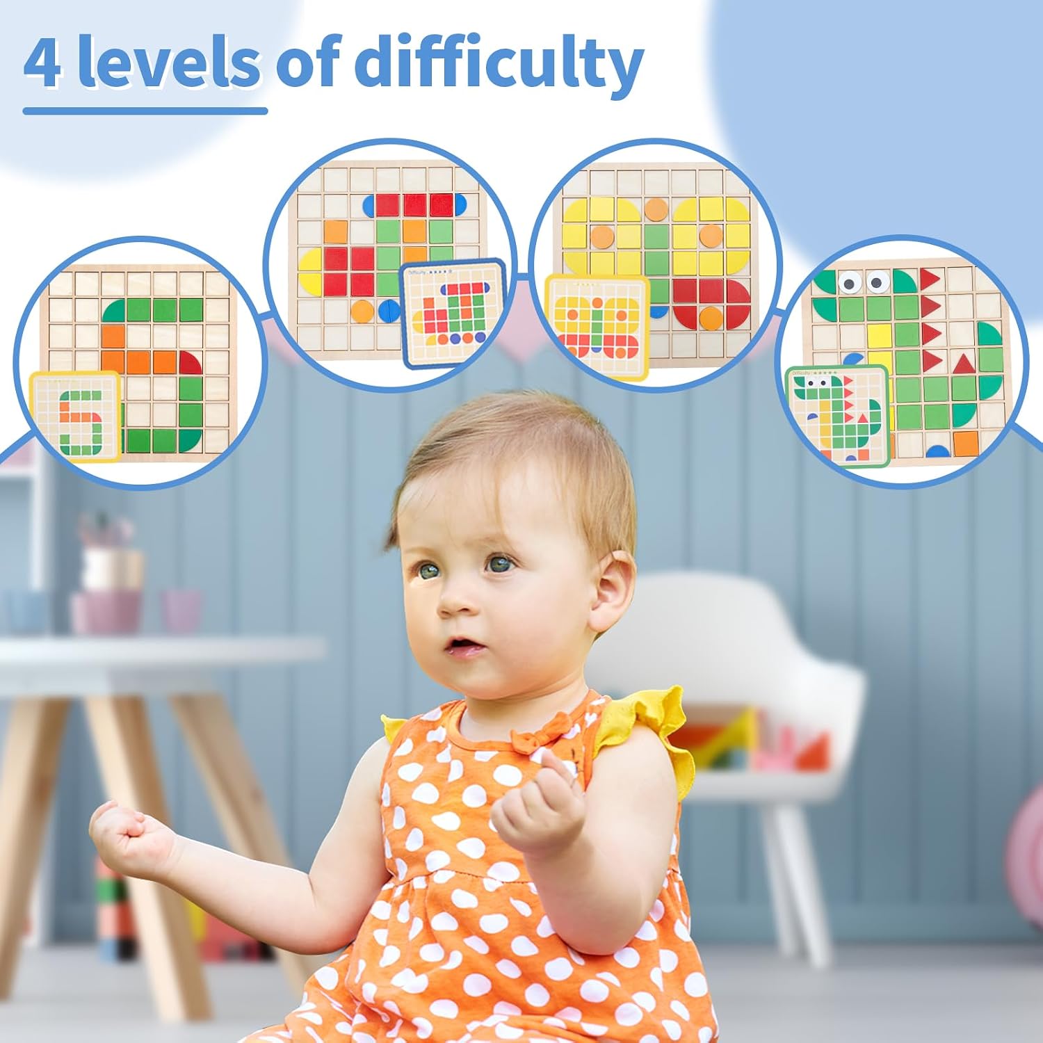 Montessori Tangram Educational, Geometric Shapes Puzzle Toys with 120Pcs Wooden Puzzle Blocks and 20Pcs Cards, Colorful Pattern Montessori Children's Educational Gifts for Kids Ages 3 and Up - Image 5