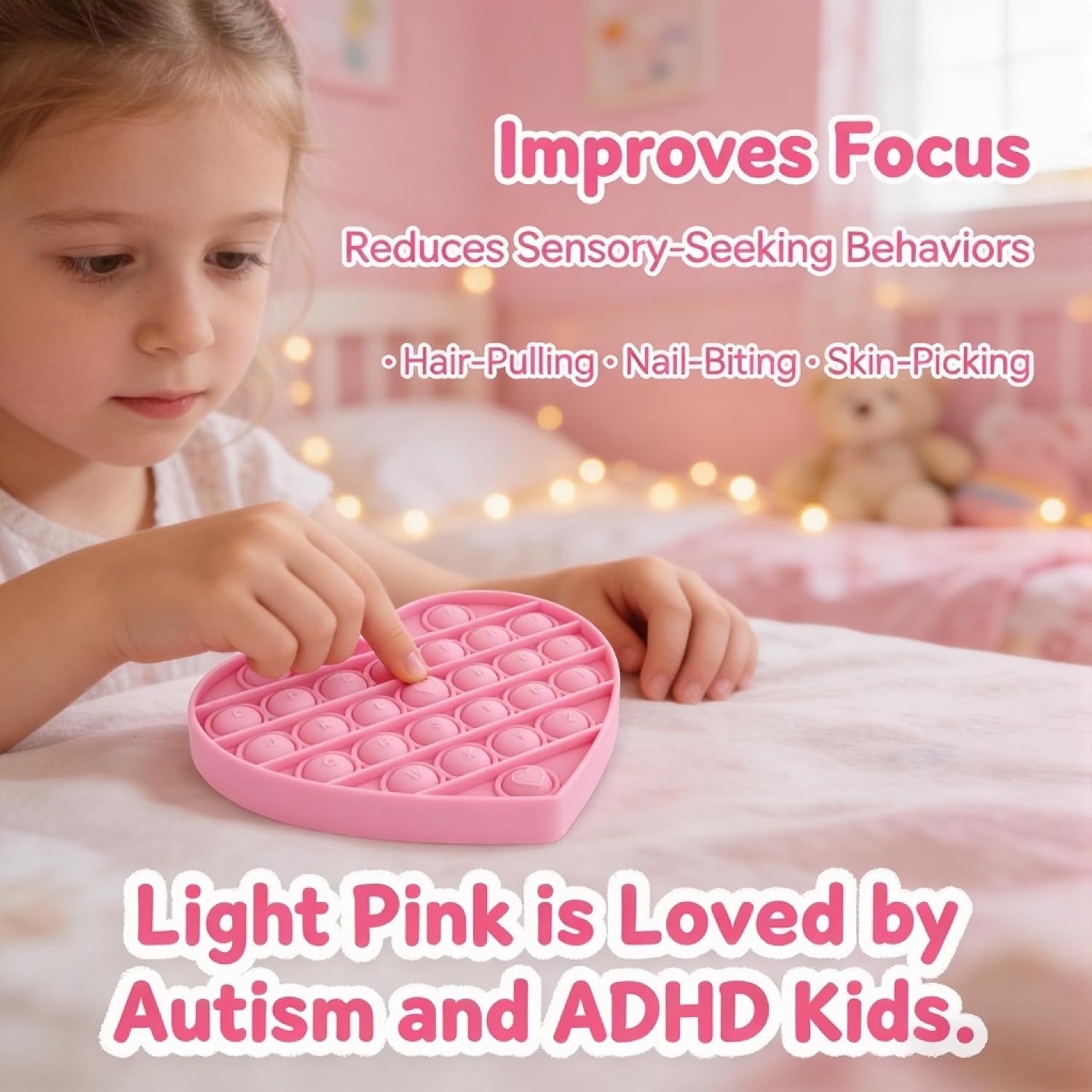 Fidget Toys for Girls & Toddlers, Pink Heart Alphabet Embossed Pop Bubble, Calming Sensory Toy for Educational Fine Motor Skills, Autism & ADHD Support. Valentines, Xmas, Birthday Classroom Party Gift - Image 5
