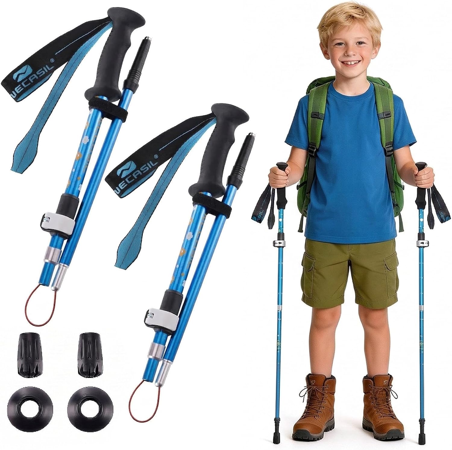 Trekking Poles - Lightweight Collapsible Kids Hiking Poles - Retractable Kids Hiking Stick, Telescoping Aluminum Trekking Poles 2 Pack, Adjustable Ski Poles