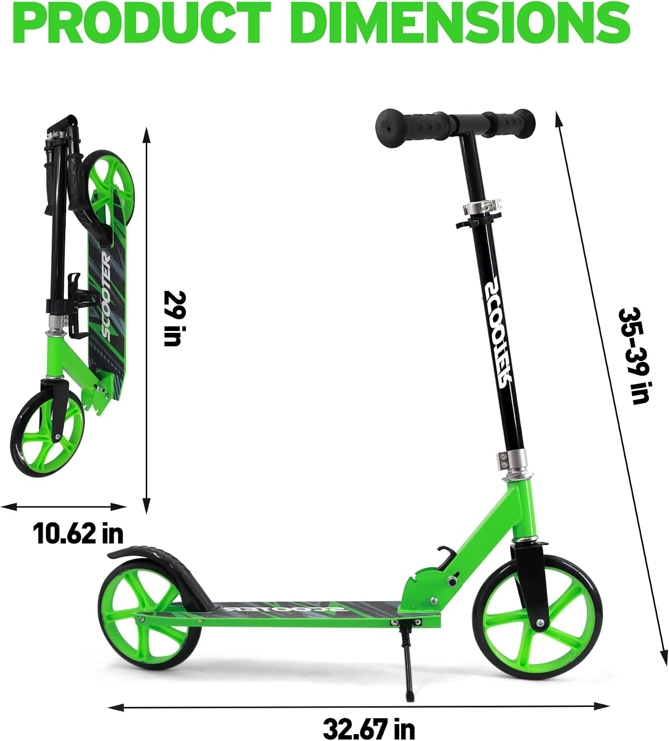 Scooter for Kids Ages 6+, Teens & Adults, Max Load 240 LBS, Foldable Kick Scooter with 8-inch Big Wheels, Kickstand, 3 Adjustable Levels, Rear Brake, - Image 6