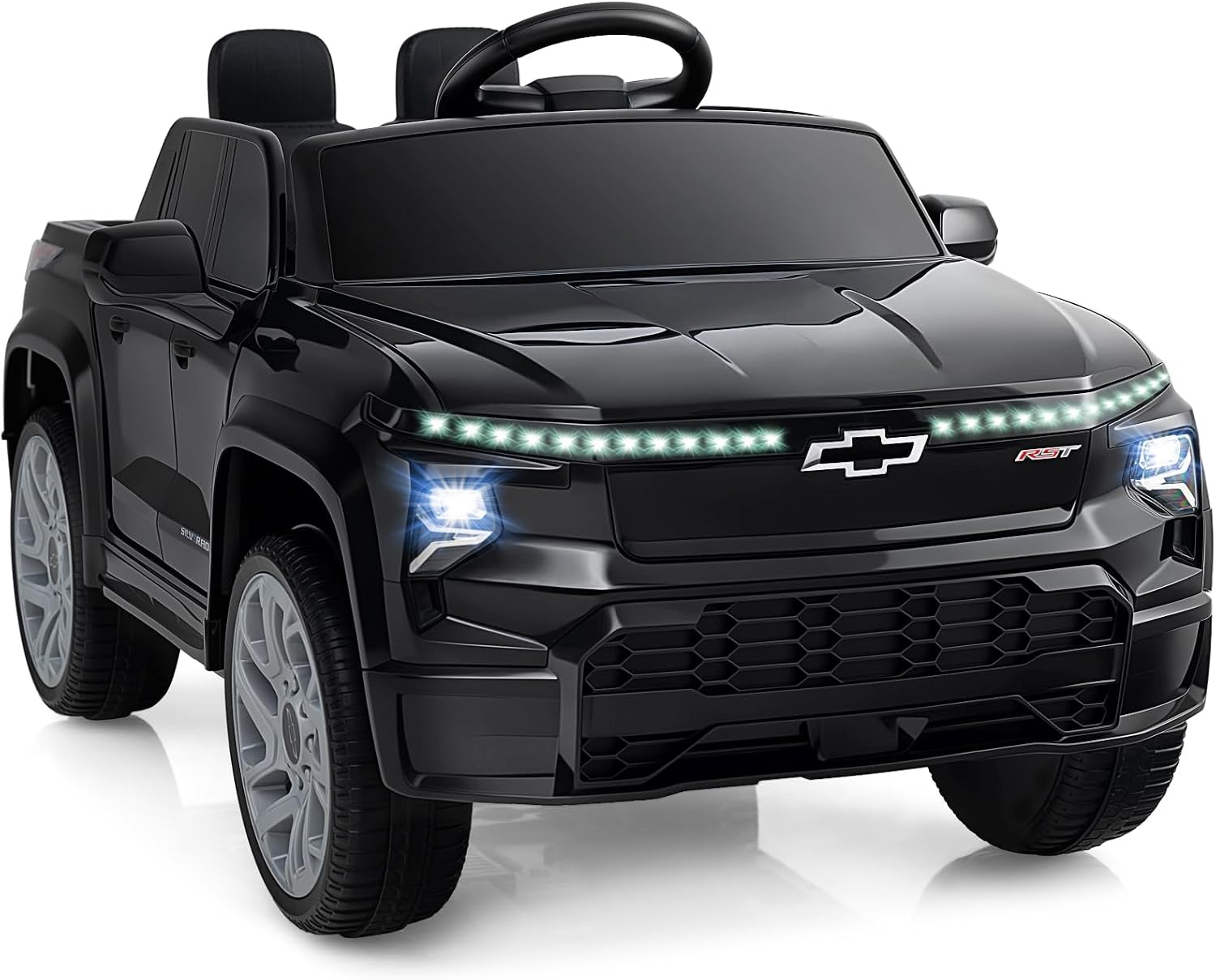 Costzon Ride on Car, 12V Licensed Chevrolet Truck, Kids' Electric Vehicles with Remote Control, Rear Storage, Music, USB, Lights & Spring Suspension, Kids Car Toy for Aged 3+ (Truck, Black)