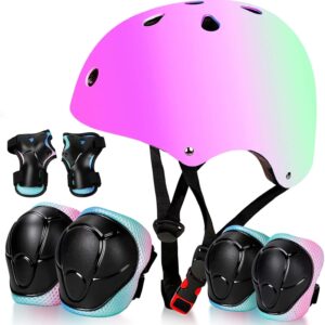 Kids Bike Helmet Set Adjustable for Children, Boys, Girls and Teenagers Aged 3-14 Years Includes Elbow, Knee, Wrist Guards Children’s Helmet Protection Set for Bikes SkateboardsRollerskates