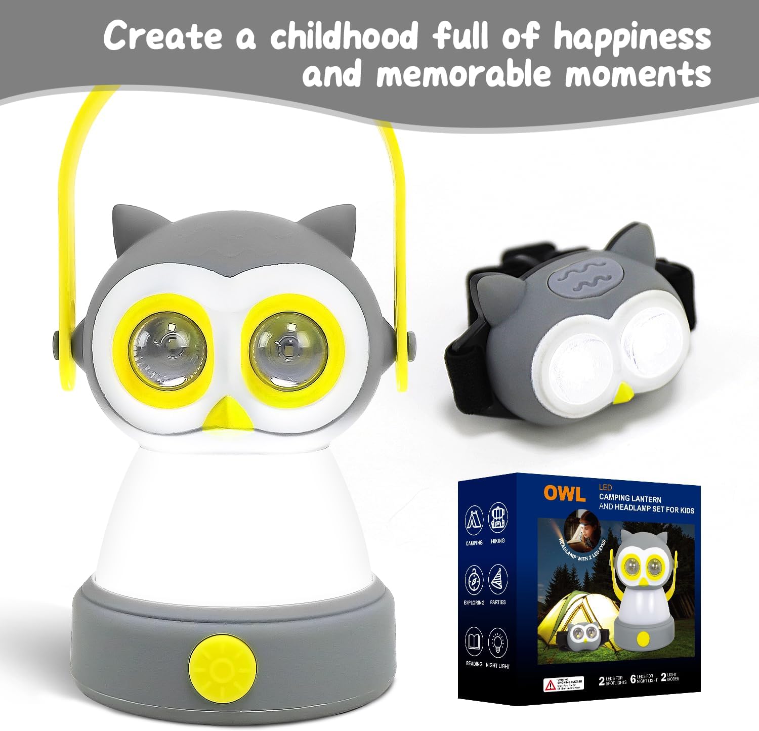 Portable LED Camping Lantern, Head Lamp Kit, Lightweight Battery Powered LED Flashlight for Indoor Outdoor, Kids Camping Gear Gift for Children's Day, Birthday, Easter, Adventure(Owl Set) - Image 6