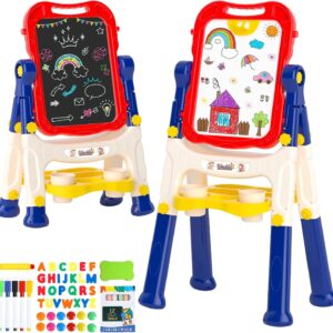 Chalk Board Easel for Kids Toys,Double-Sided Magnetic Kids Chalkboard and Dry Erase Boards,Toddler Toys for 3 Year Old Boy Gift,Art Easel Learning Educational Toy for 3 4 5 Years Old Boys Gift