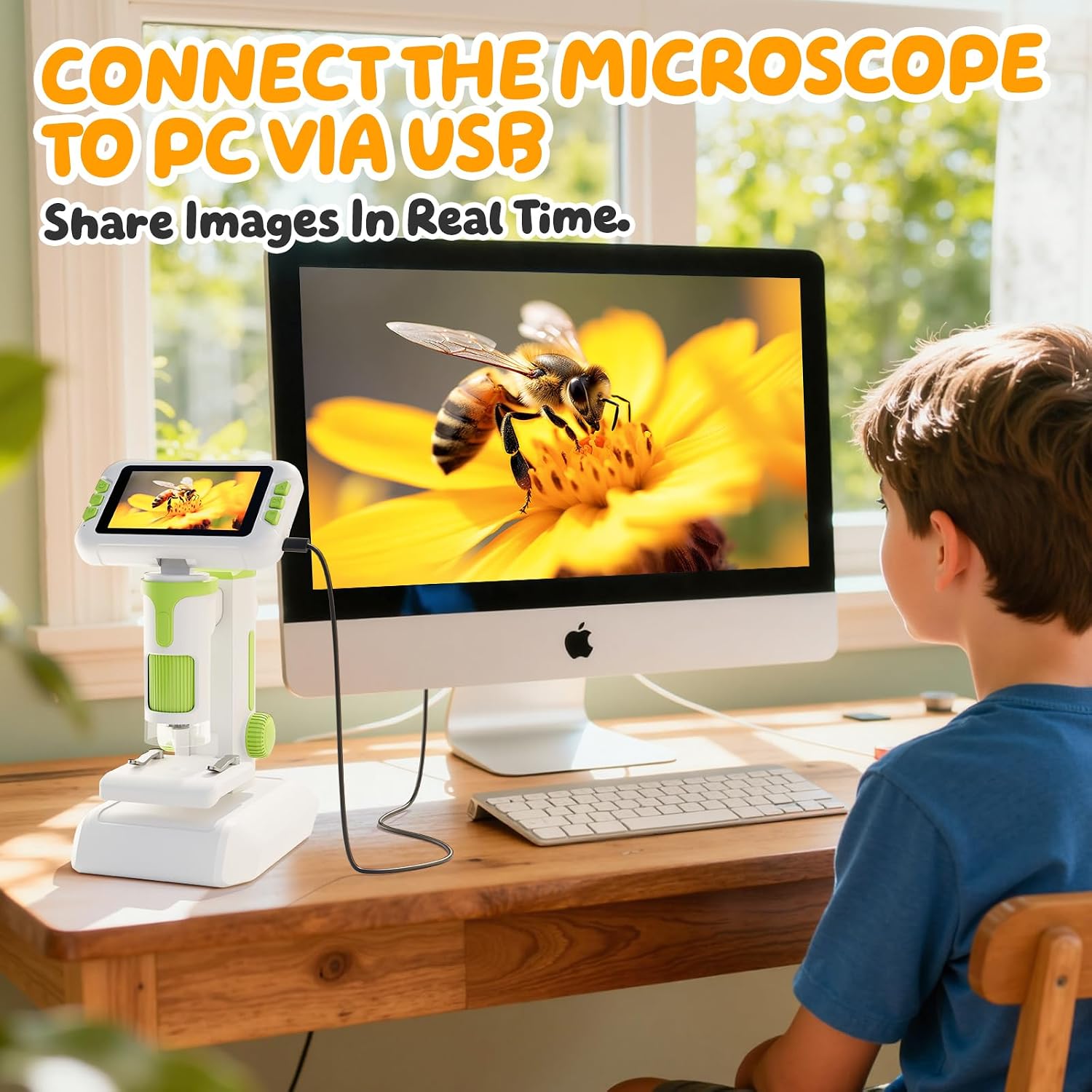1600X Microscope for Kids, 1080P 4.0" Digital Screen Kids Microscopes with Slides Kit, Educational Science Toys for Christmas Birthday Gifts for 3-14 Year Old Children Students - Image 4