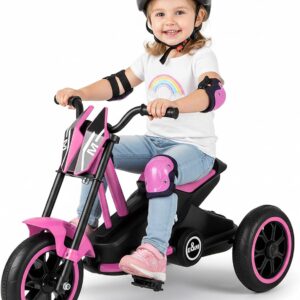 HONEY JOY Kids Motorcycle Pedal Car, Pedal Powered Toddler Tricycle with Easy-Grip Handles, Forward/Backward, Non-Slip Wheels, 3-Wheel Toddler Trike Ride On Toy, Gift for Boys & Girls (Pink)