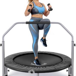 SereneLife 40″ Foldable Mini Trampoline for Adults – Compact Fitness Rebounder with Adjustable Foam Handle, Exercise Trampoline with Max Load 330lbs, Indoor/Garden Whole-Body Workout