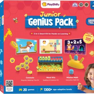 PlayShifu Junior Genius Pack | 3-in-1 STEM Learning Kit with Word Wiz, Mission Math & Connecto | Tech-Powered Educational Toys for Kids Ages 4–10 | Gift for Boys & Girls | Tablet Not Included