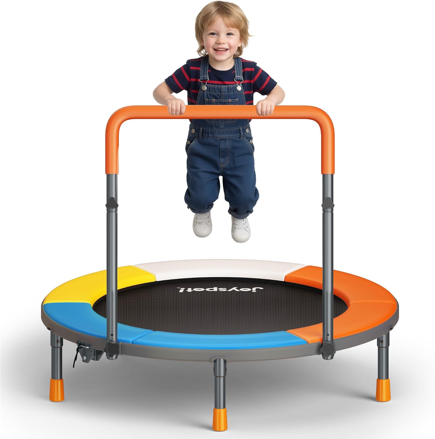 JOY SPOT! Premium 3FT Foldable Toddler Trampoline for Kids Ages 1-6, 36 Inch ASTM Certified Mini Trampoline with Adjustable Handle, 100 lbs Capacity, Quiet Elastic Bands, Safe for Indoor Outdoor Use