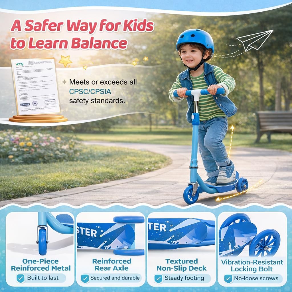 Kick Scooters for Kids 3-5 5-7 Years Age - Handlebars Safe-First Steer,Anti-Slip Deck,Height Adjustable Three Wheeled LED Lighted Up Toddler Scooter for Boy & Girl, Indoor Outdoor Kid Child Toy Gift - Image 2