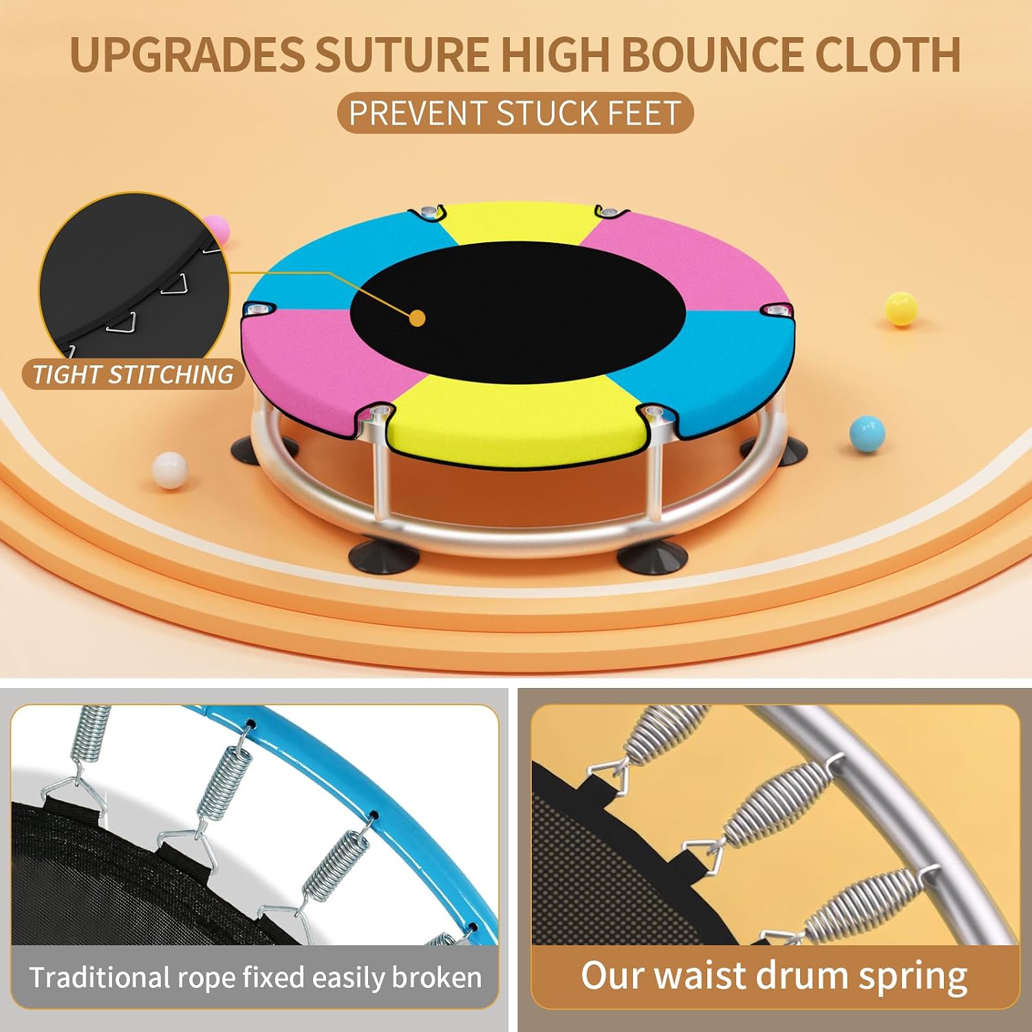 Trampoline for Kids, Adjustable Baby Toddler Trampoline with Basketball Hoop, Round Bottom Indoor Outdoor Toddler with Enclosure - Image 5