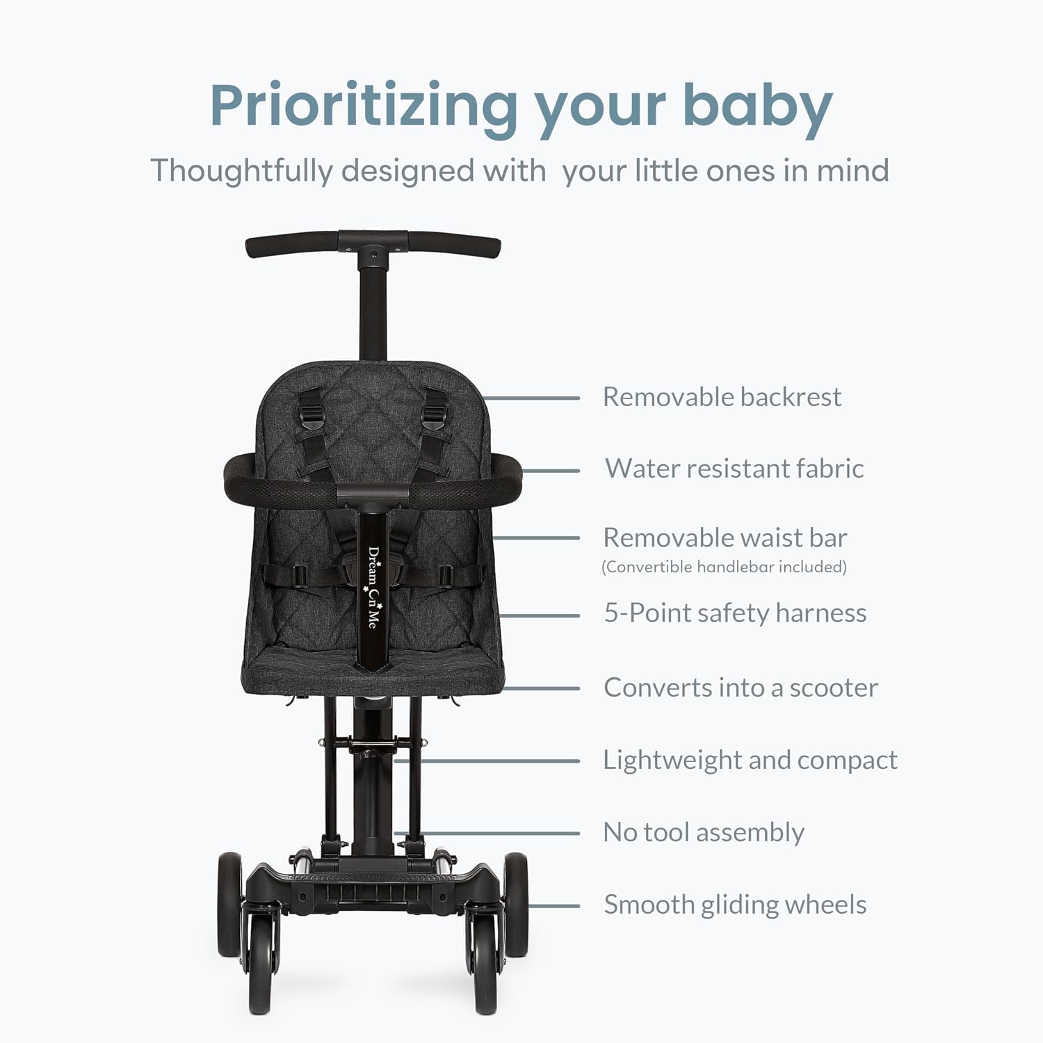 Dream On Me Coast Rider Lightweight Travel Stroller, Compact Baby & Toddler Stroller, Theme Park Approved, Quick Fold, Converts to Rider & Scooter, 45 lb Weight Capacity, Black - Image 5