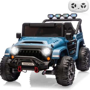 Kids 24V 2-Seater Electric Ride On Car, 4×4 Ride On Truck w/Remote Control, 4-Wheeler Suspension, 3 Speeds, Led Lights, Bluetooth, Ride on Car Toy for Kids Ages 3-8, Cyan Blue