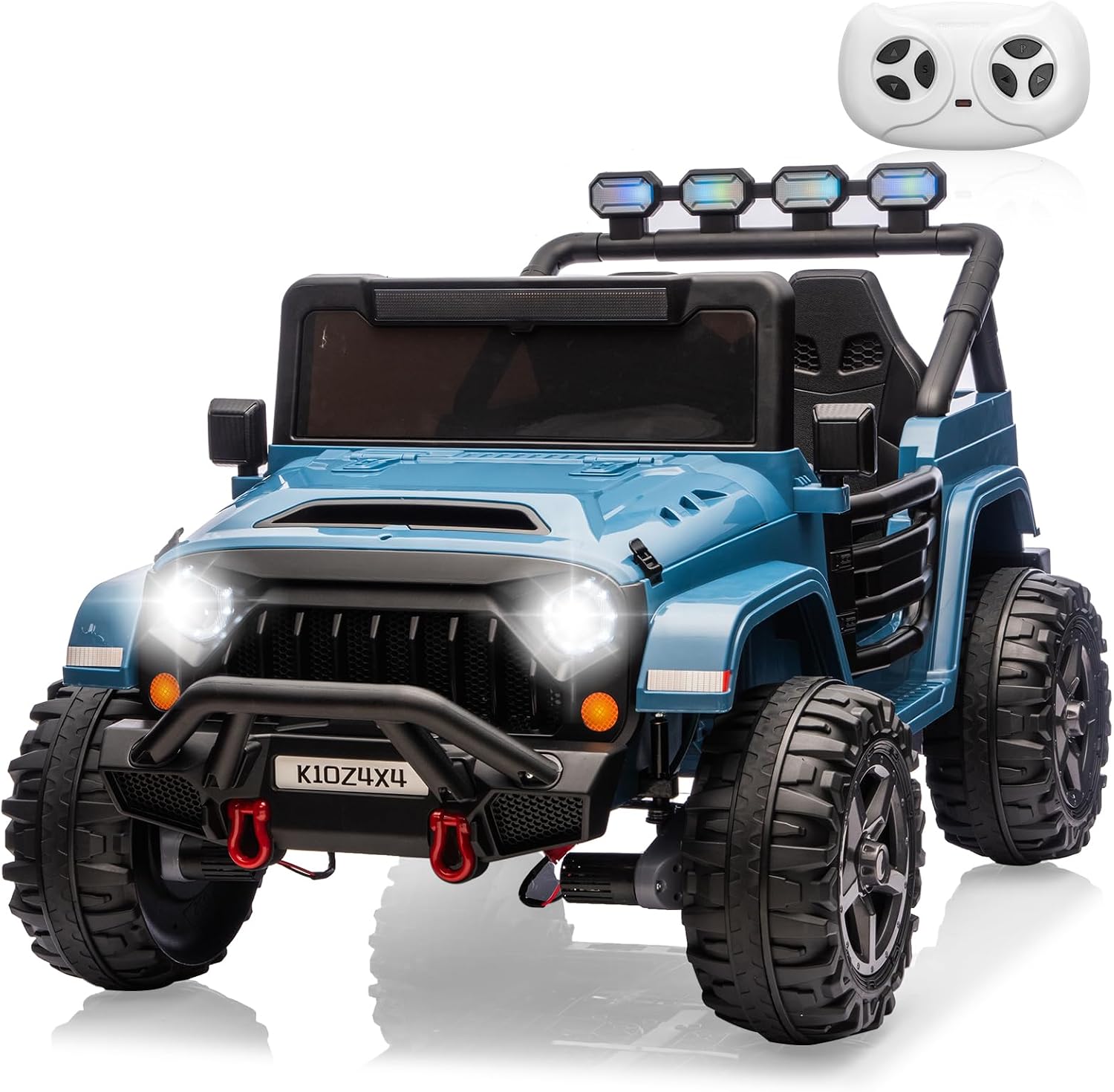 Kids 24V 2-Seater Electric Ride On Car, 4x4 Ride On Truck w/Remote Control, 4-Wheeler Suspension, 3 Speeds, Led Lights, Bluetooth, Ride on Car Toy for Kids Ages 3-8, Cyan Blue
