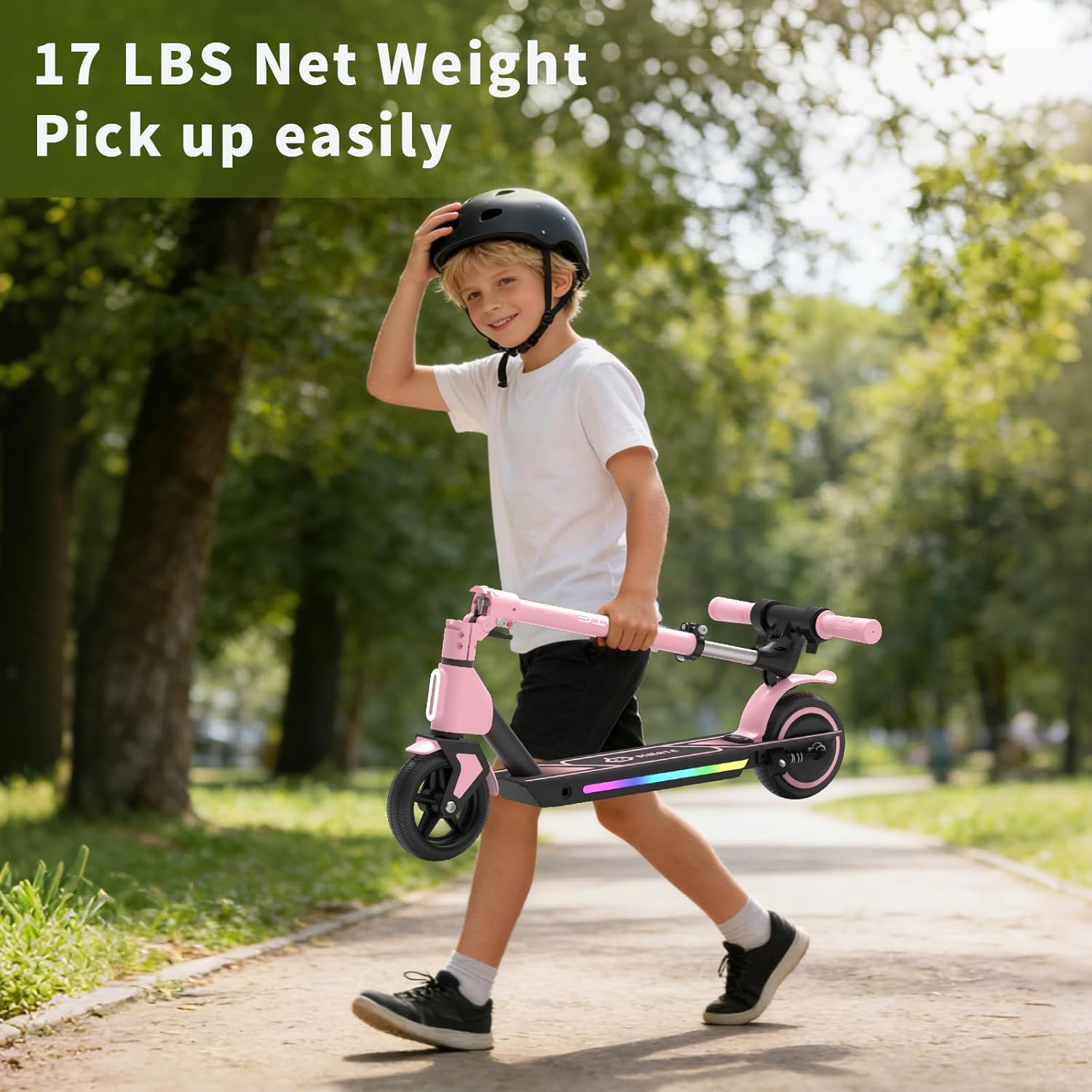 SIMATE Electric Scooter for Kids Ages 6-14, 3 Adjustable Heights 34"/37"/39", LED Display & Colorful Lights, Foldable Kids Electric Scooter, 8.7 MPH Safe Speed, Gifts for Boys Girls - Image 5