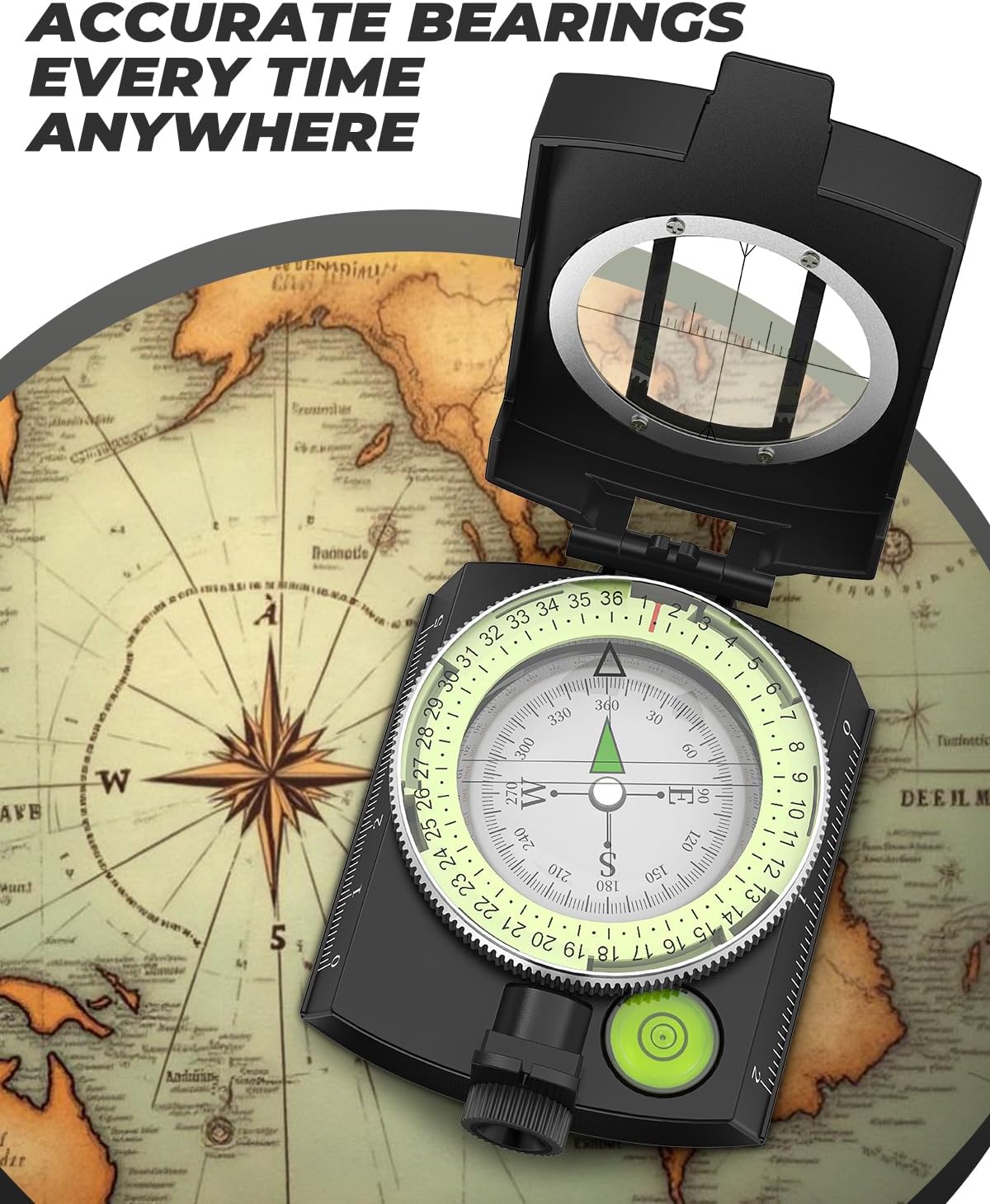 Sportneer Compass: Accurate Durable Lightweight Orienteering Compass with Strap and Carrying Case, Glow in The Dark Waterproof Hiking Essentials for Camping Backpacking, Best Survival Gifts for Kids - Image 2