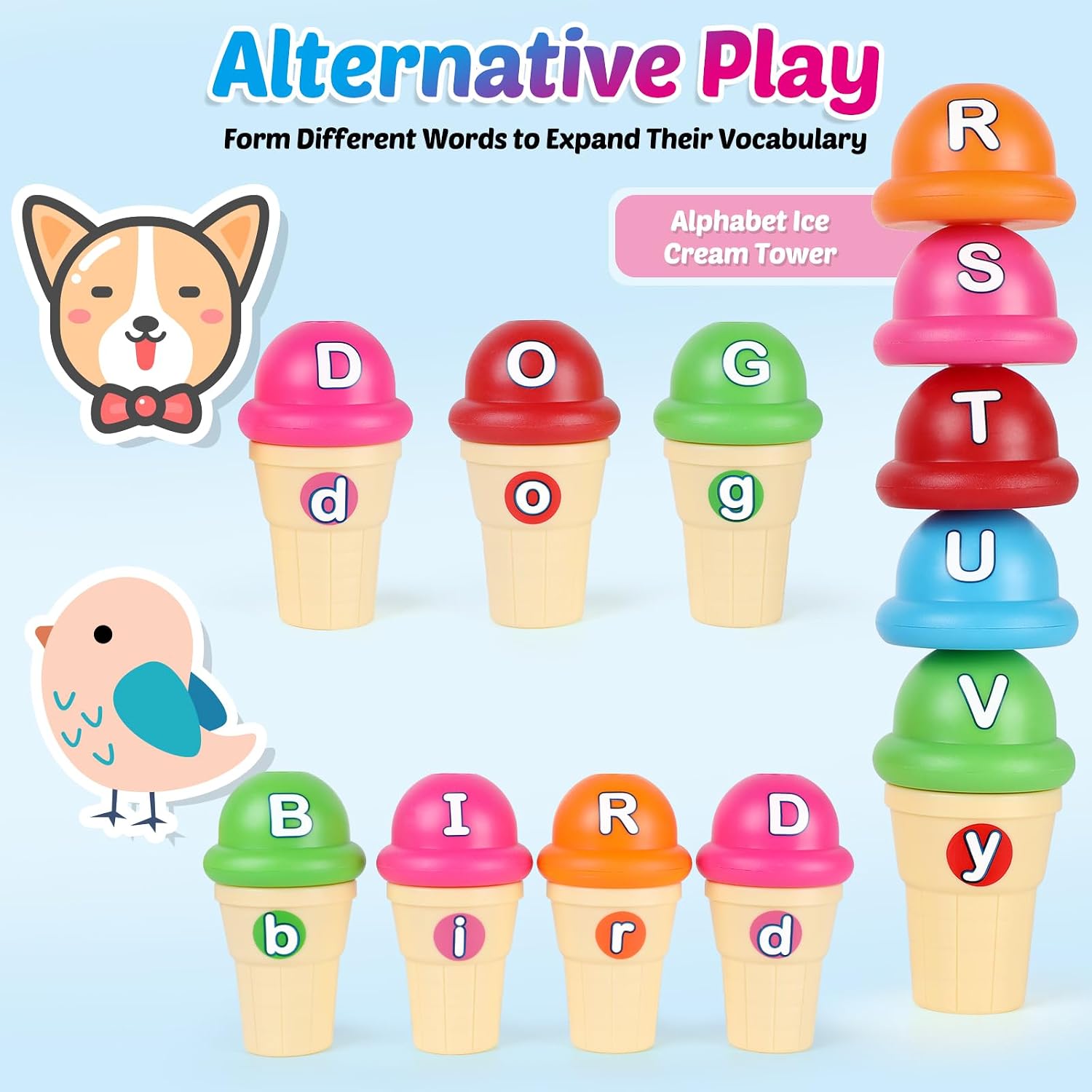 Torlam Alphabet Learning Ice Cream Toy Play Set, Toddler to Little Kid, Letter Matching Toy, 26 Letters Games, 52 Pieces - Image 5