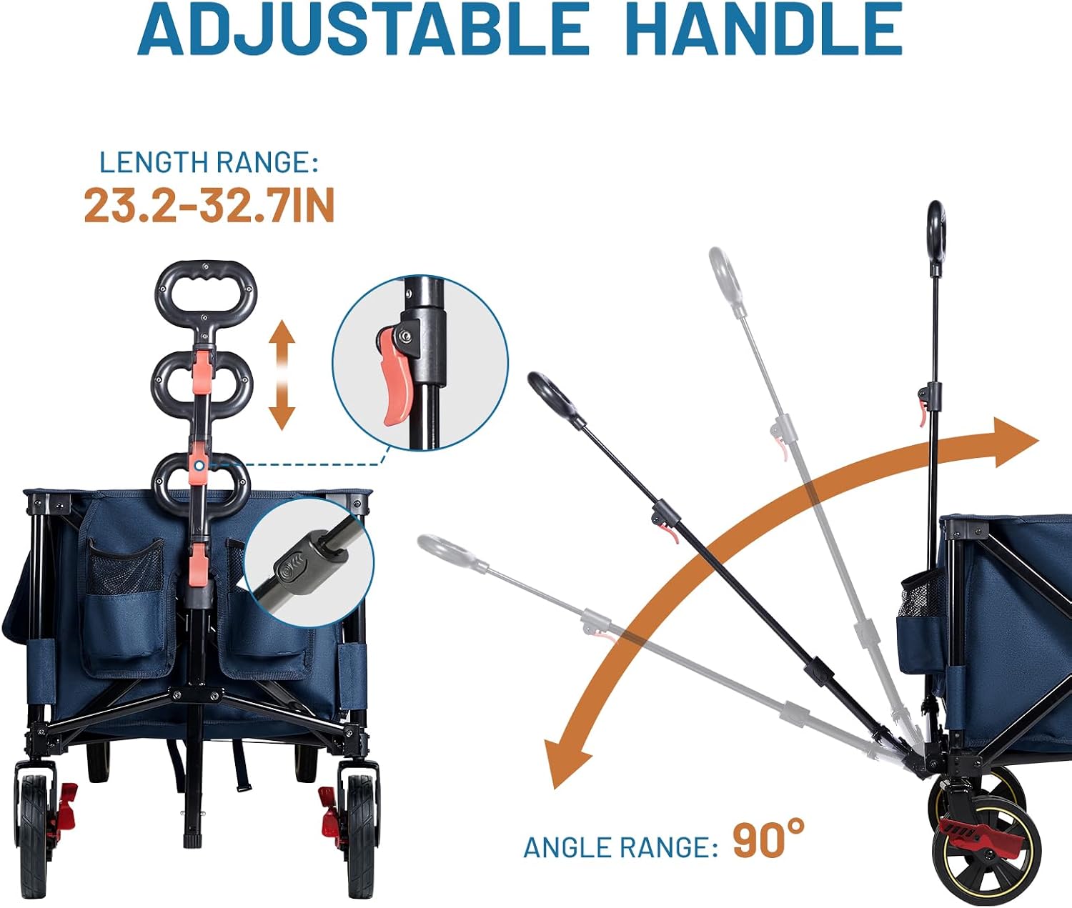 Timber Ridge 51.2'' Extended Collapsible Wagons Carts Foldable, 500LBS Heavy Duty Sports Wagon with Adjustable Handle, 400L Capacity Portable Cart for Camping Shopping - Image 7