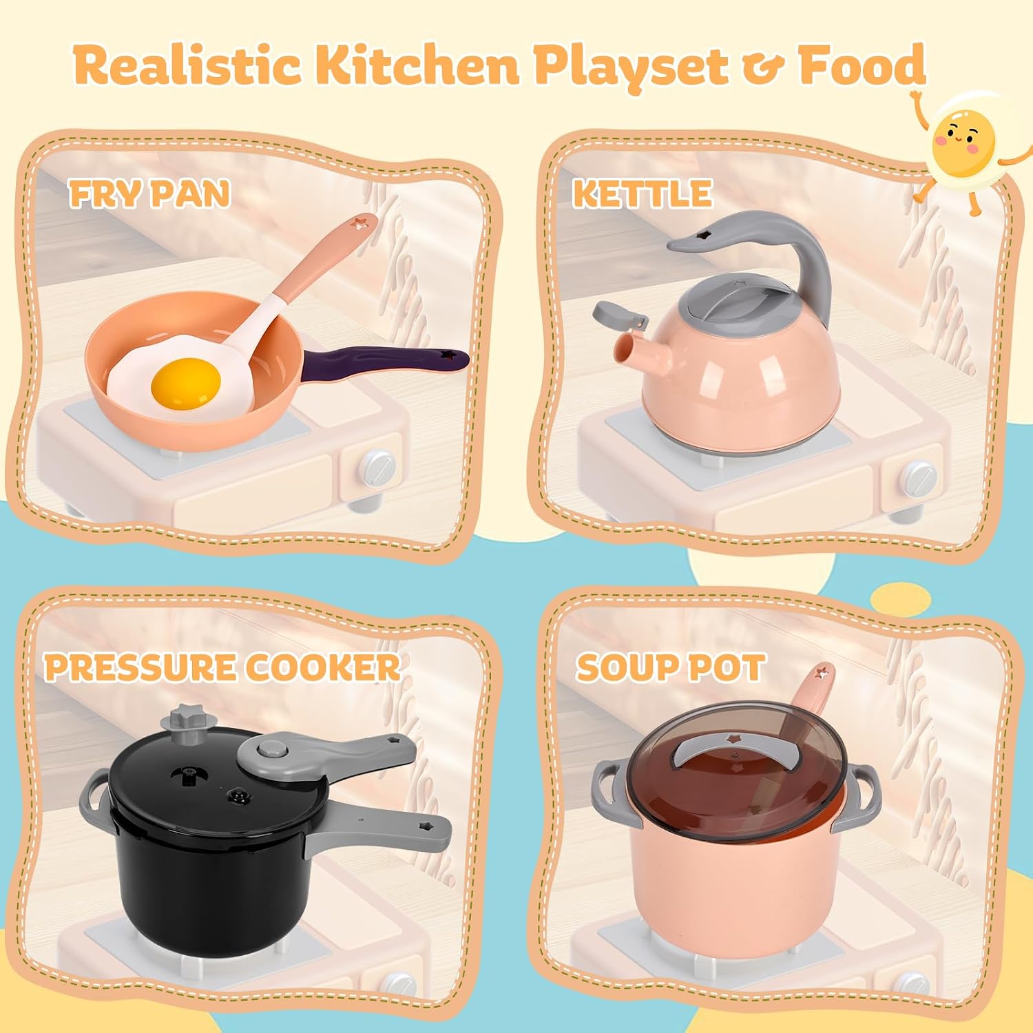 105Pcs Kids Kitchen Toy Accessories, Toddler Pretend BBQ Camping Cooking Playset, Play Pots, Pans, Utensils Cookware Toys, Play Food Set, Vegetables, Learning Gift for Girls Boys - Image 9