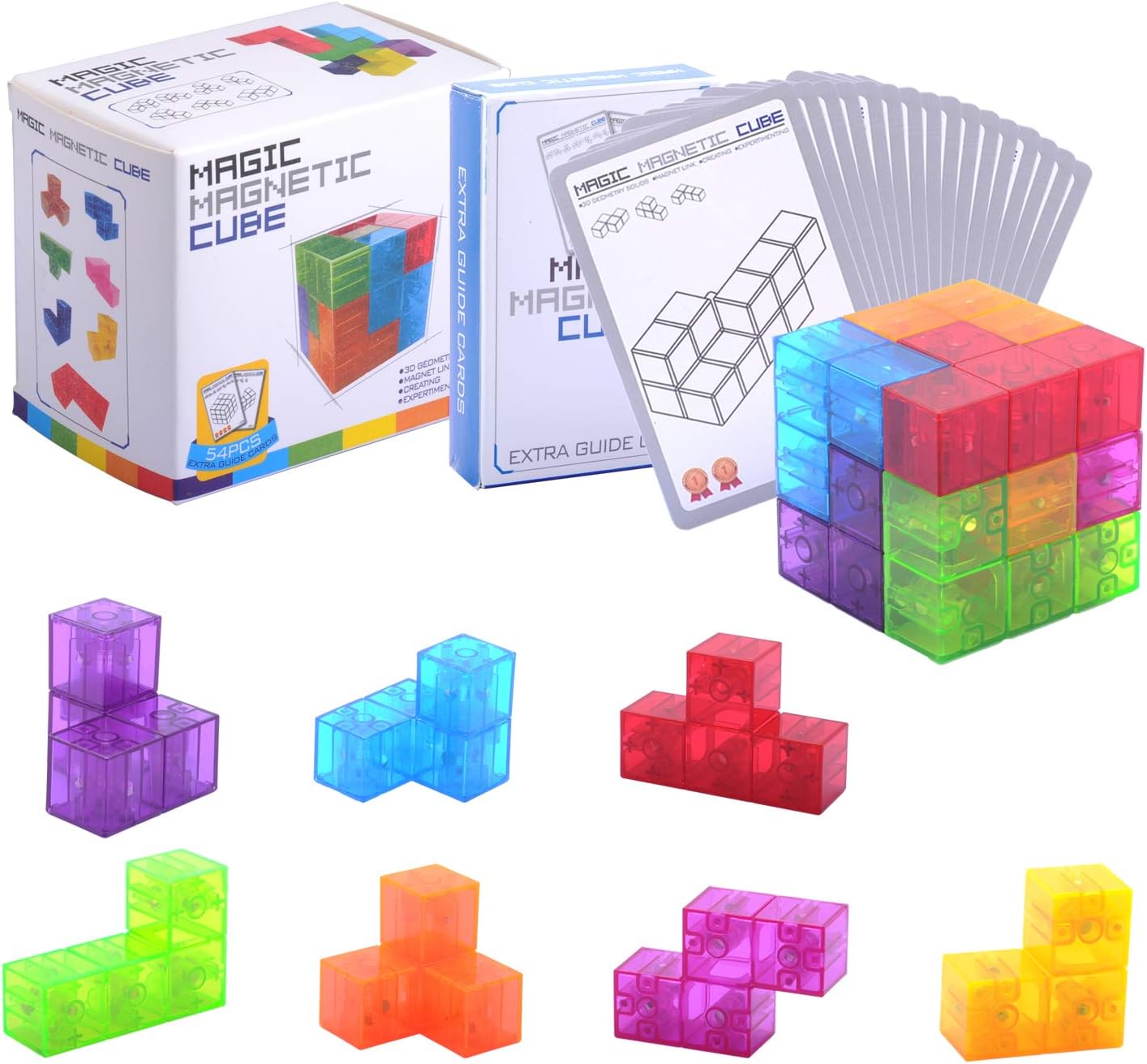 WorWoder Kids Magnetic Building Blocks Magic Magnetic 3D Puzzle Cubes, Set of 7 Multi Shapes Magnetic Blocks with 54 Guide Cards, Intelligence Developing and Stress Relief Fidget Toys for Kids (Blue) - Image 8
