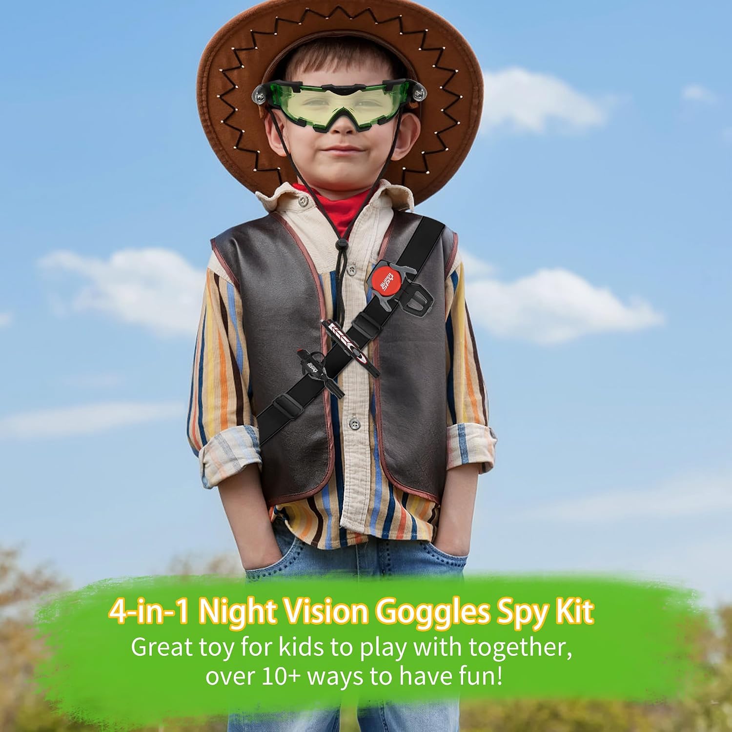 Kids Night Vision Goggles Spy Kit, 4 Pcs Spy Gear Toys Set, Cool Night Mission Goggles with Flip-Out Light/Invisible Ink Pen/Ear Light/Frisbee Shooter, Gifts for Kids 5-12 Boys Girls - Image 4