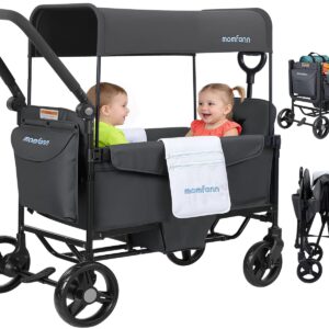 MOMFANN Wagon Stroller for 2 Kids, All-Terrain Foldable Baby Wagon with Adjustable Push & Pull Handle, 5-Point Harness, Removable Canopy, Footwell & Large Storage Bag-Gray