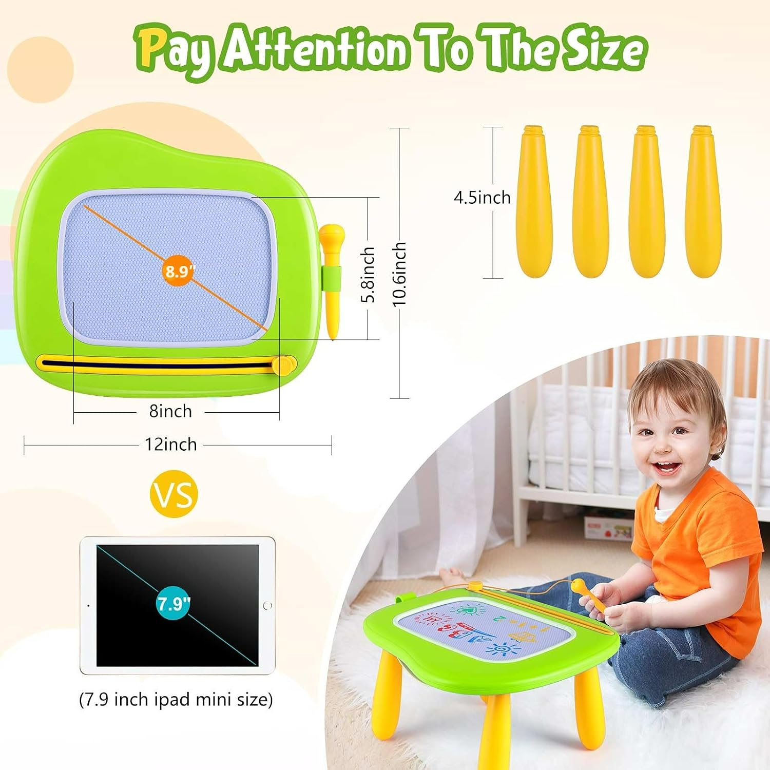 Smasiagon Toddler Toys Age 1-2 Year Old Boys Girls, Magnetic Drawing Doodle Board Pad Educational Learning Toys for 1 2 3 Year Old Boys Girls Gifts Birthday Party (Green) - Image 2