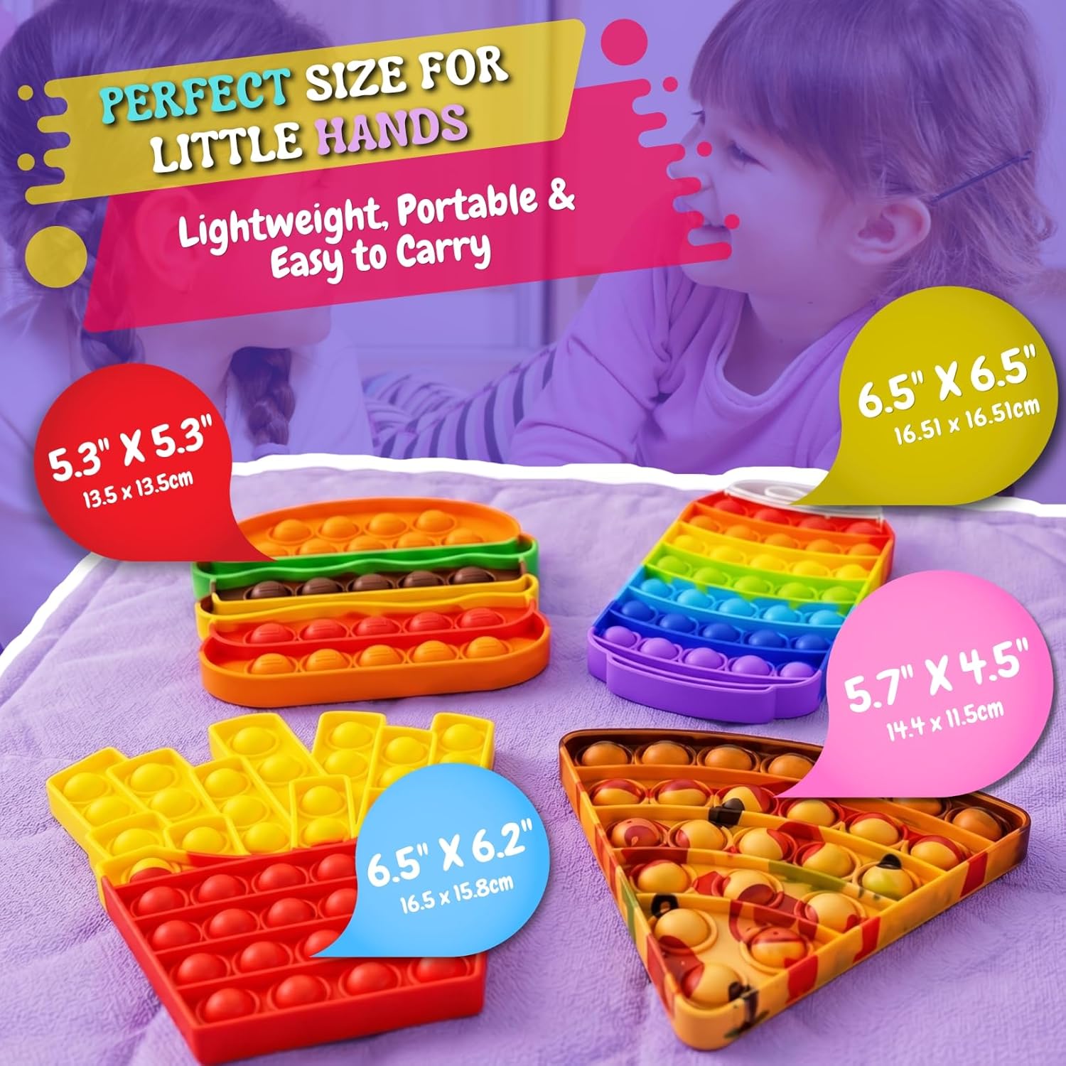 Pop Its Fidget Toys Pack 4 - Stress Relief Food Pop Its Poppers Fidget Poppet Toy - Autism Learning French Fry Pizza Hamburger Popits Push Pop Bubble Popping Sensory Toy for Kids - Image 3