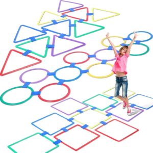 Liliful 3 Set /30 Pcs Hopscotch Ring Game Set with 45 Connectors & 3 Storage Bags, Multicolored Hopscotch Squares Triangle Outdoor Game Obstacle Course for Playground Girls Boys Kids Agility Training