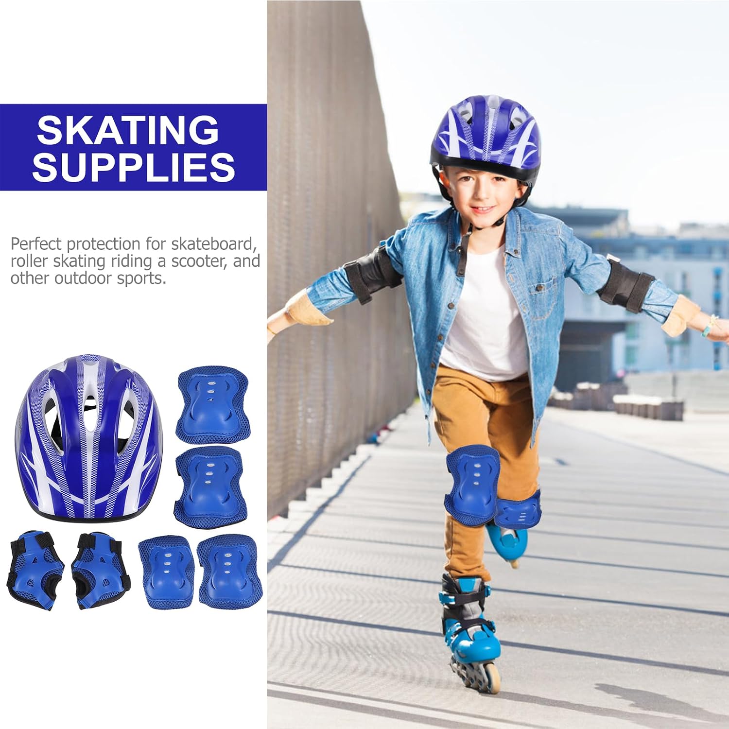 Kids Helmet with Sports Protective Gear Set: Adjustable Helmet for Ages 3-8 Boys Girls, Toddler Knee Elbow Wrist Pads for Cycling Biking Riding Skating Scooter (Blue) - Image 4