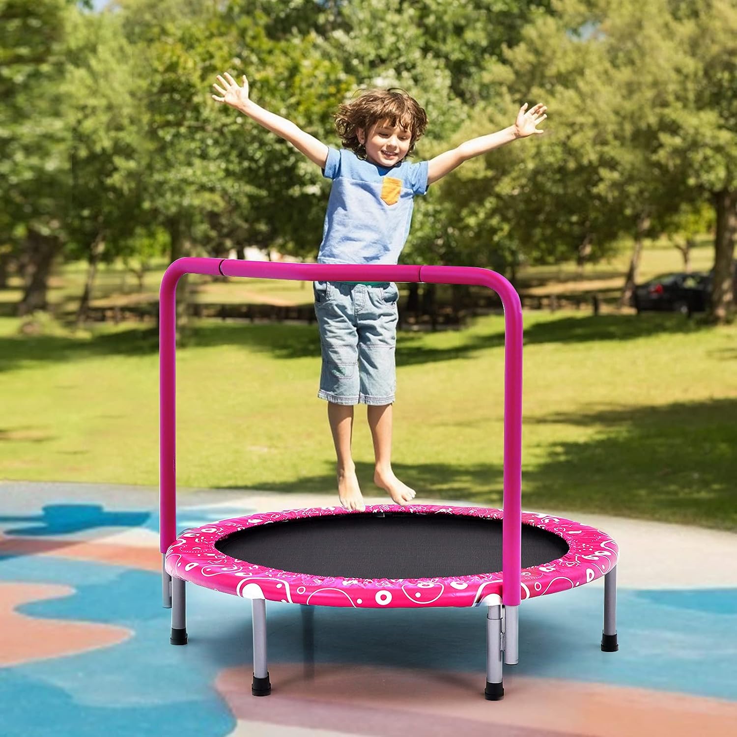 KOTEK 36 Inch Toddler Trampoline, Foldable Mini Recreational Trampoline with Handle & Safety Padded Cover, ASTM Approved Small Baby Trampoline, Indoor Trampoline for Kids, Max Load 330 Lbs - Image 9
