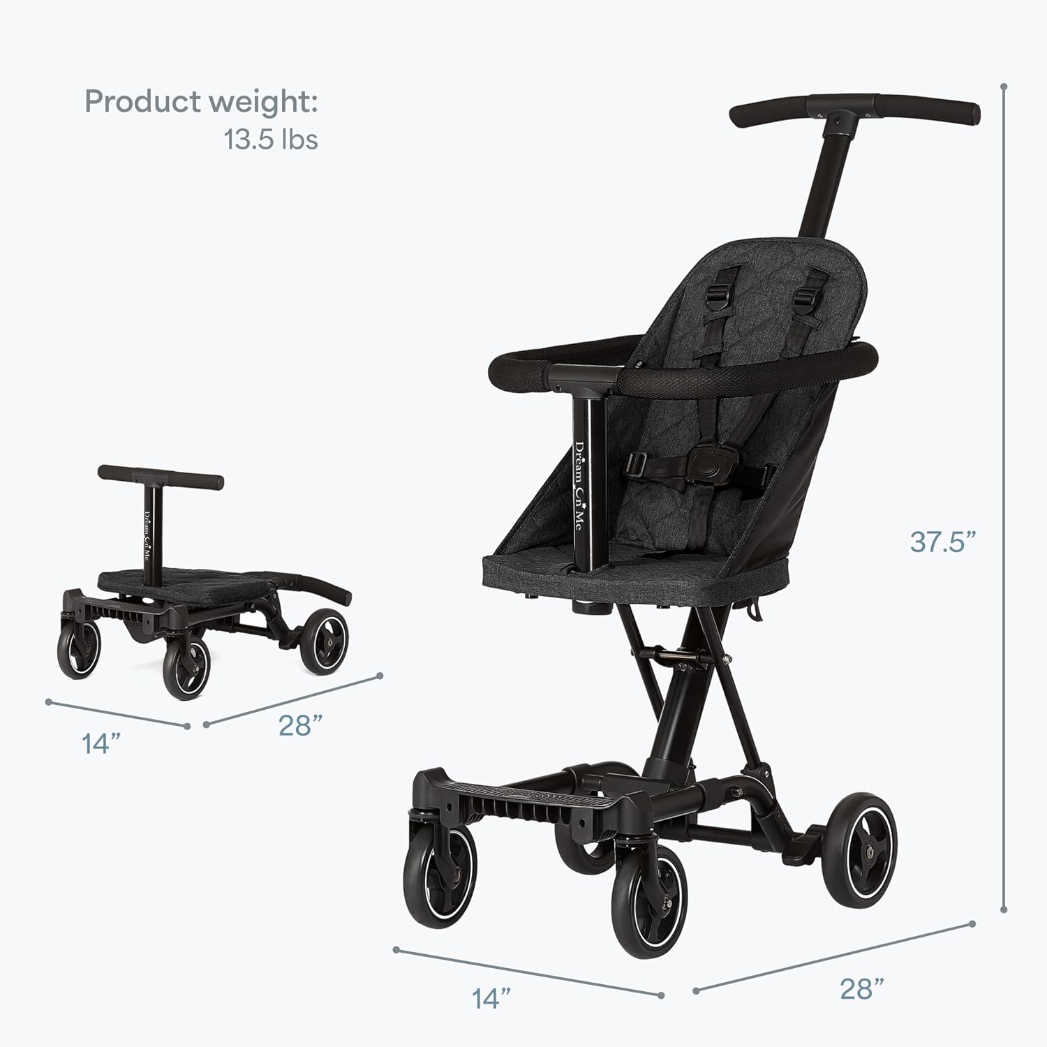 Dream On Me Coast Rider Lightweight Travel Stroller, Compact Baby & Toddler Stroller, Theme Park Approved, Quick Fold, Converts to Rider & Scooter, 45 lb Weight Capacity, Black - Image 3