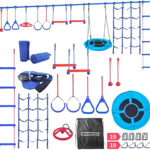 65 FT Ninja Warrior Obstacle Course Swing Set for Kids with 12 Obstacles,Playset with Monkey Bars for Backyard
