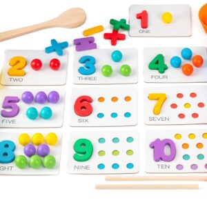 Fine Motor Toys，Wooden Peg Board Bead Game for Toddlers – Rainbow Stacking, Color Sorting & Counting Toys | Fine Motor Skills Development | Math Learning Games for 3 4 5 Years Old