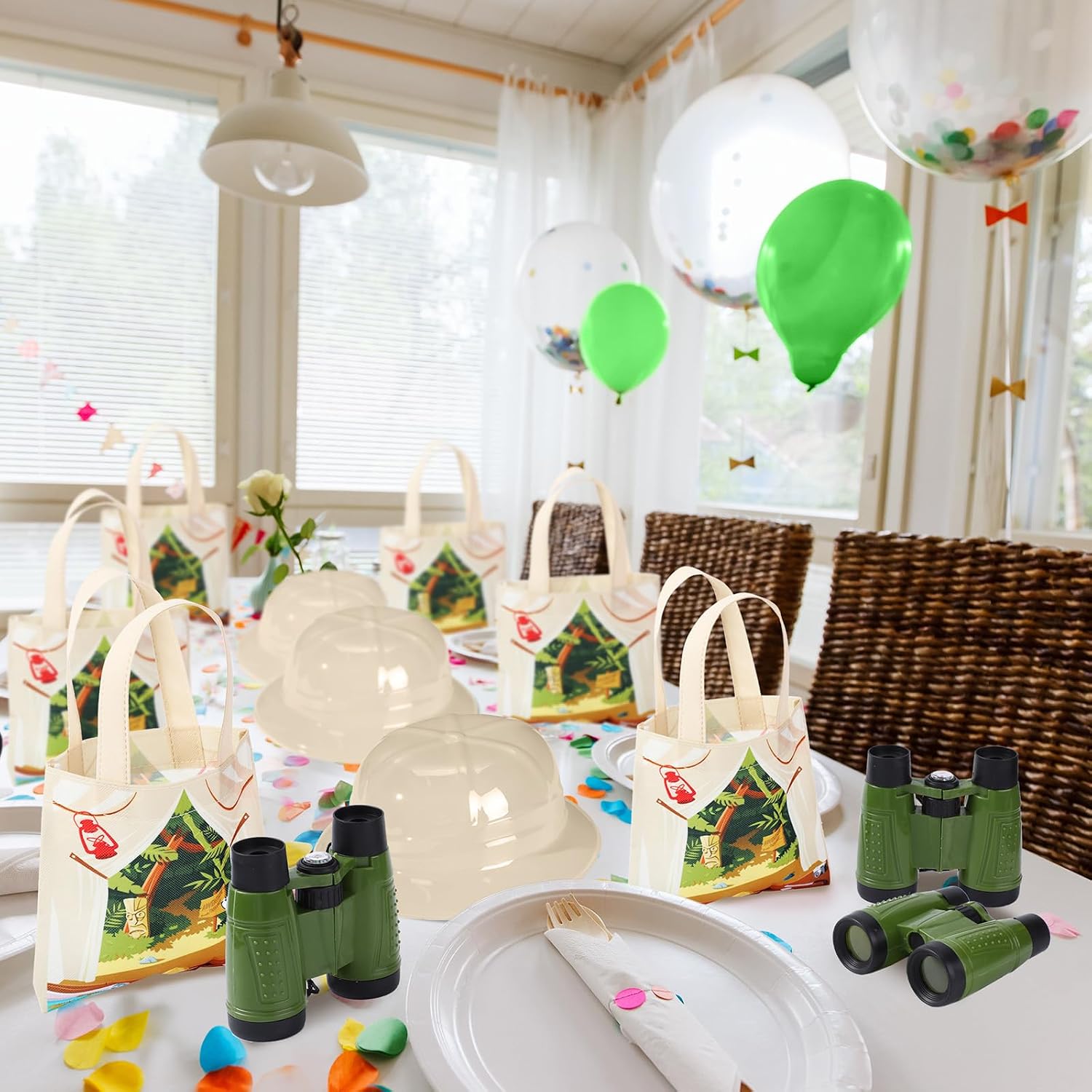 Haysandy 48 Pcs Kids Explorer Costume Set Include Plastic Explorer Safari Hats Jungle Party Vest Safari Tote Bag Adventure Binoculars for Kids Activities Jungle Zoo Birthday Party Supplies Favors - Image 4